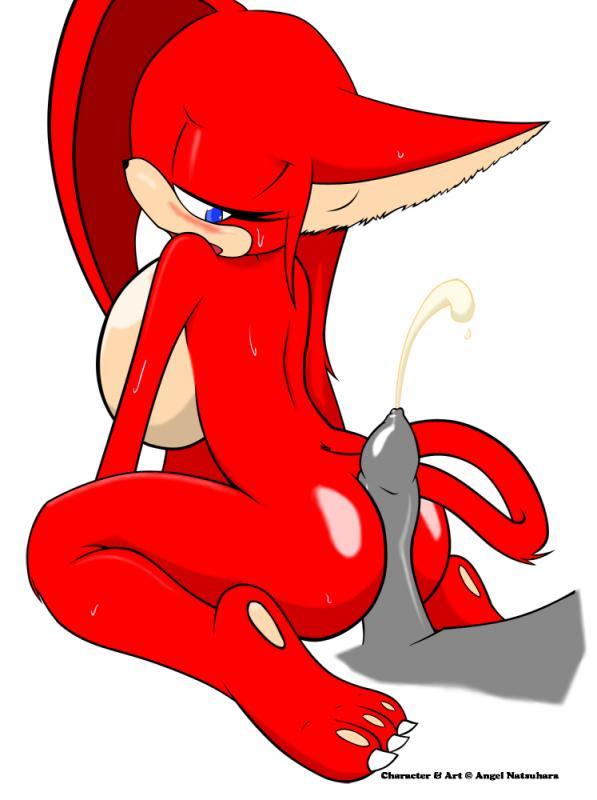 angel_the_catgirl angelthecatgirl ass big_breasts blue_eyes blush breasts buttjob claws cum disembodied_penis female grey_penis looking_back male penis plain_background red_body sega sideboob sonic_(series) white_background