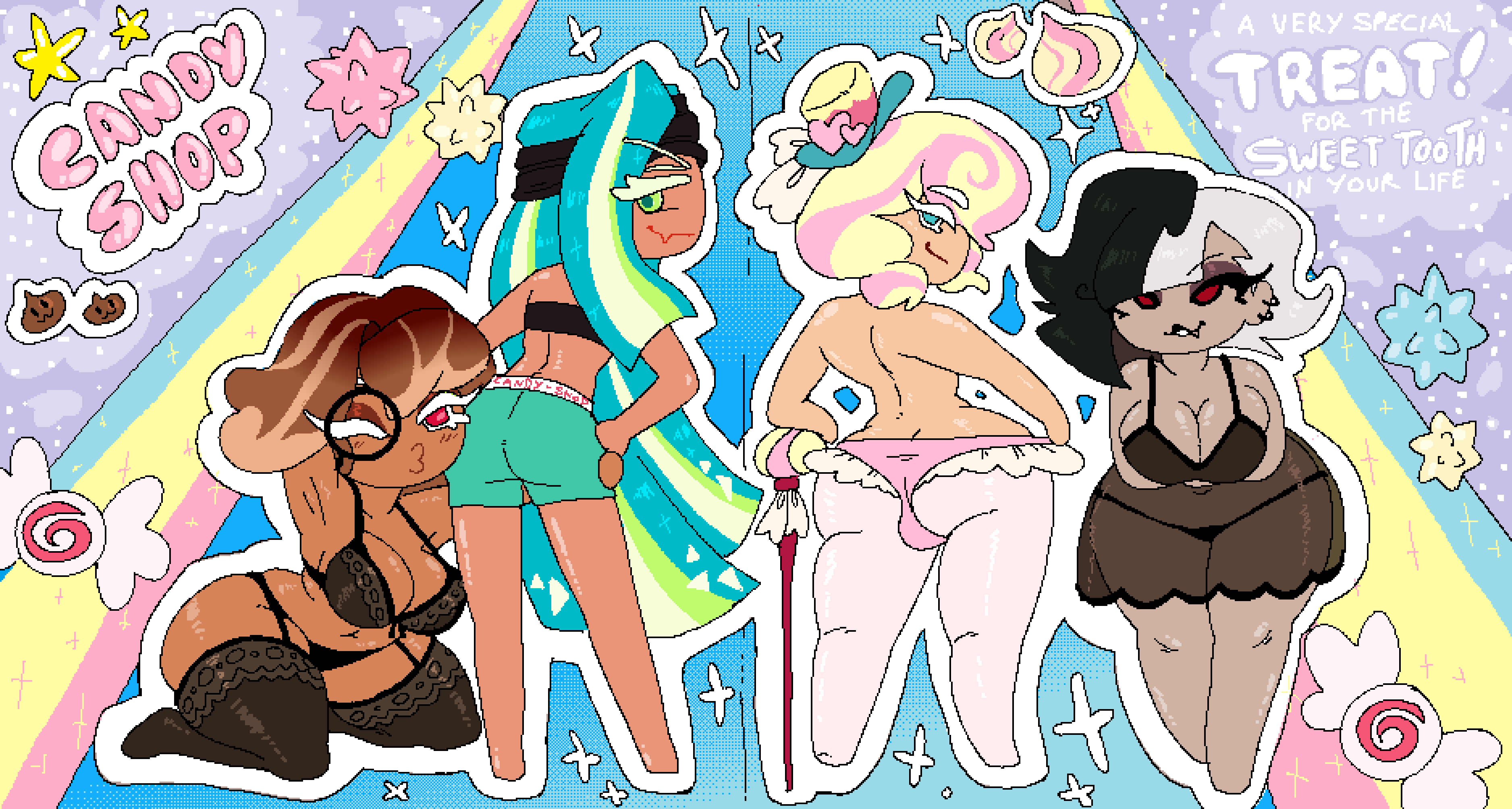 1boy 3girls advertisement big_ass big_breasts black_and_white_hair blue_eyes blue_hair both_sexes_in_same_situation brown_hair bulge candy chocolate_bonbon_cookie cookie cookie_run currant_cream_cookie ear_piercing face_on_ass female femboy flat_chest goth green_eyes kissy_face lace lace_trim lingerie lingerie_only lipstick looking_at_partner looking_at_viewer looking_back magazine makeup model modeling monocle multicolored_hair multiple_girls nightgown oerba_yun_fang panties pantyhose pastel pastel_meringue_cookie pink_hair presenting presenting_breasts presenting_hindquarters pulling_panties red_eyes seductive seductive_look seductive_pose seductive_smile shiny_clothes shiny_hair shiny_skin single_fang smirk sour_belt_cookie spats strapless_bra tenmathemaiden tentacle_maiden thick_ass thick_thighs thin tights underwear underwear_only yuri