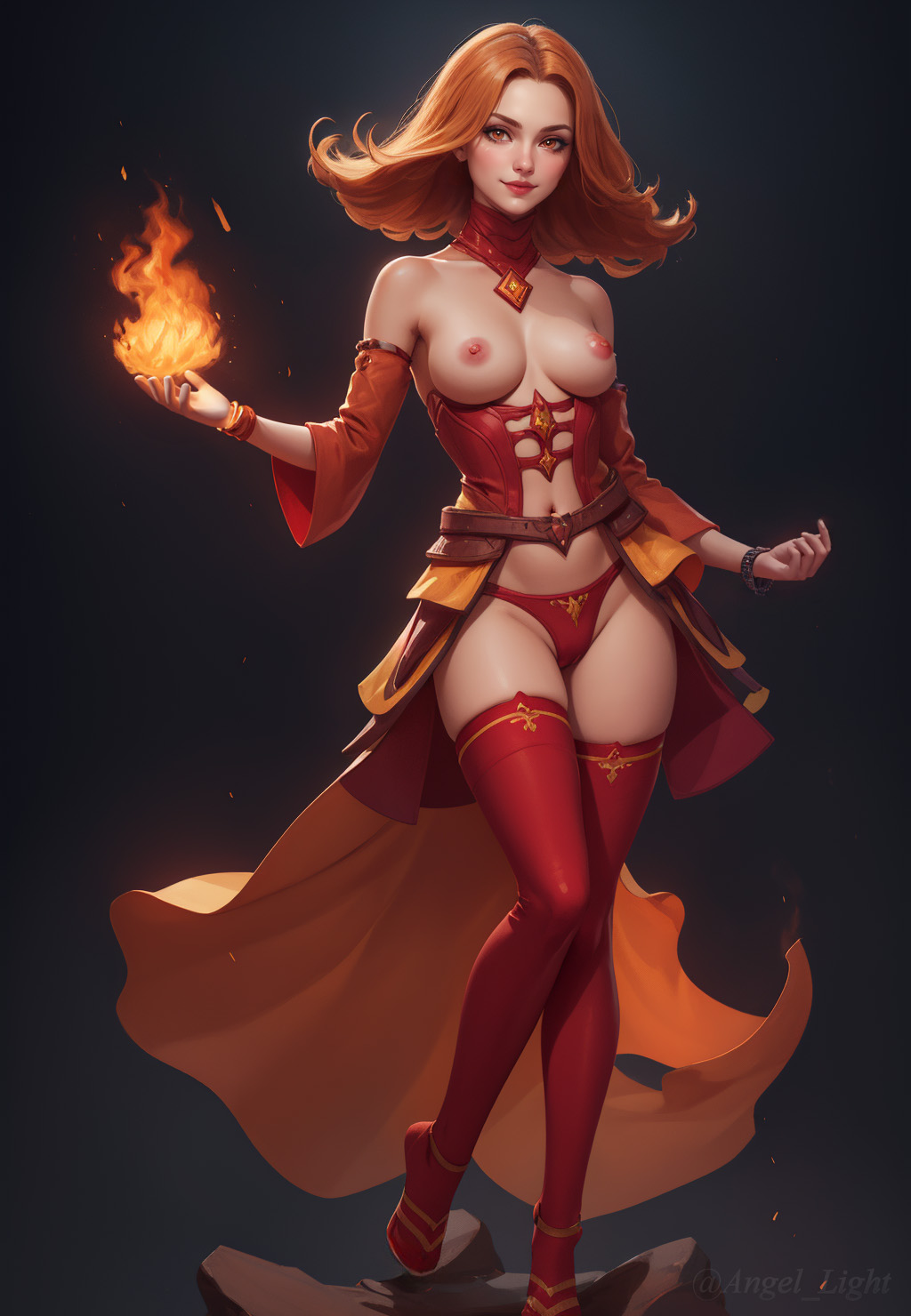 ai_generated angel_light angel_light_(artist) breasts dota_2 fire lina nipples panties red_hair