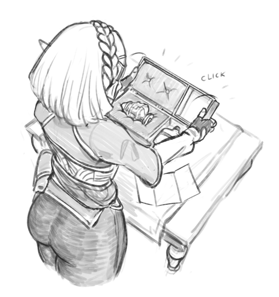 1girls, ass, big ass, black and white, bottle, box, braid, braided hair, breath of the wild, buttplug, calamari cakes, clothed, clothing, comic, fat ass, female, fingerless gloves, fully clothed, gift, gift box, leggings, link, logo buttplug, lubricant, medium buttplug, metal buttplug, monochrome, pointy ears, princess, princess zelda, purah, sex toy, short hair, sketch, solo, standing, tears of the kingdom, text, text bubble, the legend of zelda, thick thighs, thighs, tight clothing, triforce buttplug, zelda (tears of the kingdom)