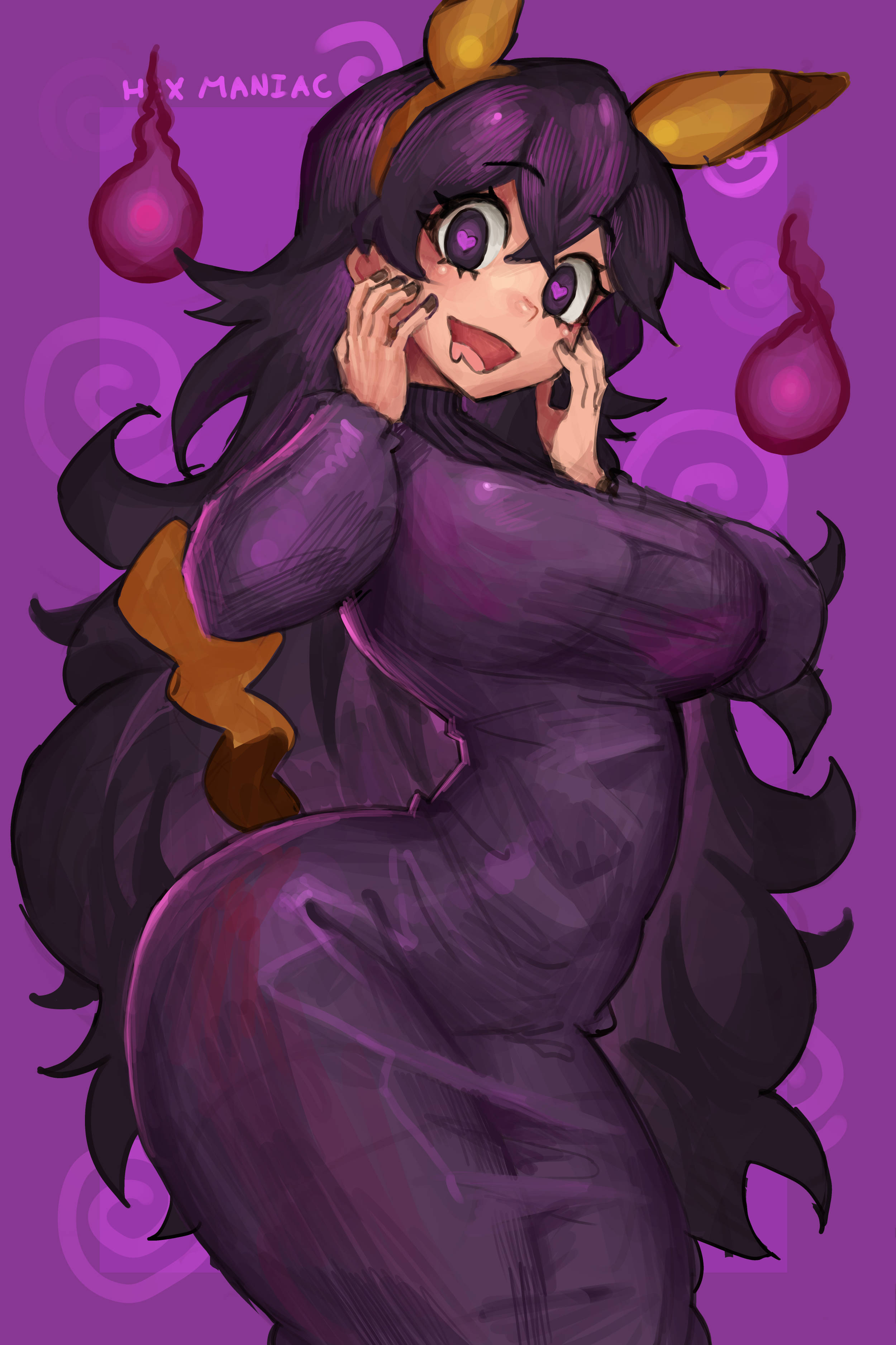 1girls, absurdres, breasts, creatures (company), female, female only, game freak, heart, heart-shaped pupils, hex maniac, highres, large breasts, long hair, nintendo, pokemon, pokemon xy, purple eyes, purple hair, saiykik, solo, symbol-shaped pupils, tagme, very long hair