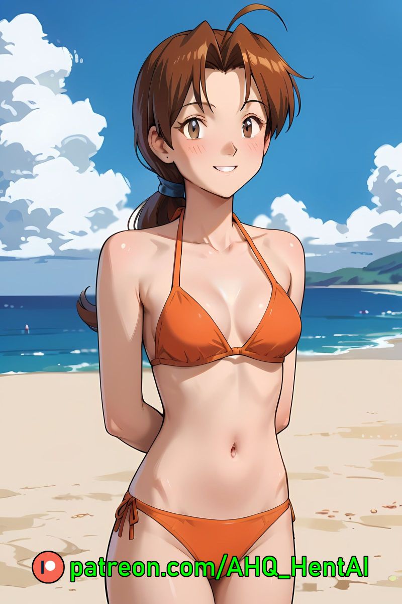 ahq_hentai ai_generated beach bikini blush breasts cute delia_ketchum_(pokemon) female medium_breasts patreon perfect_body pokemon request solo stable_diffusion