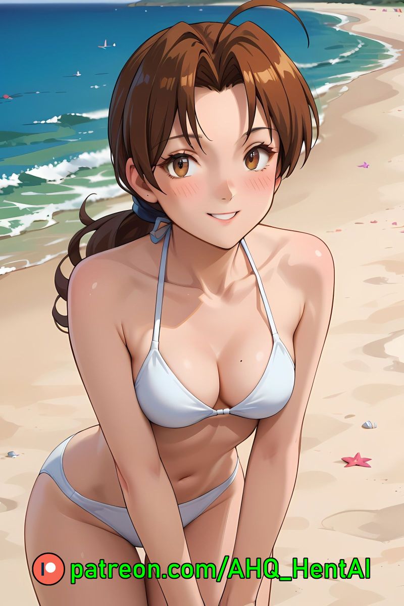 ahq_hentai ai_generated beach bikini blush breasts cute delia_ketchum_(pokemon) female medium_breasts patreon perfect_body pokemon request solo stable_diffusion