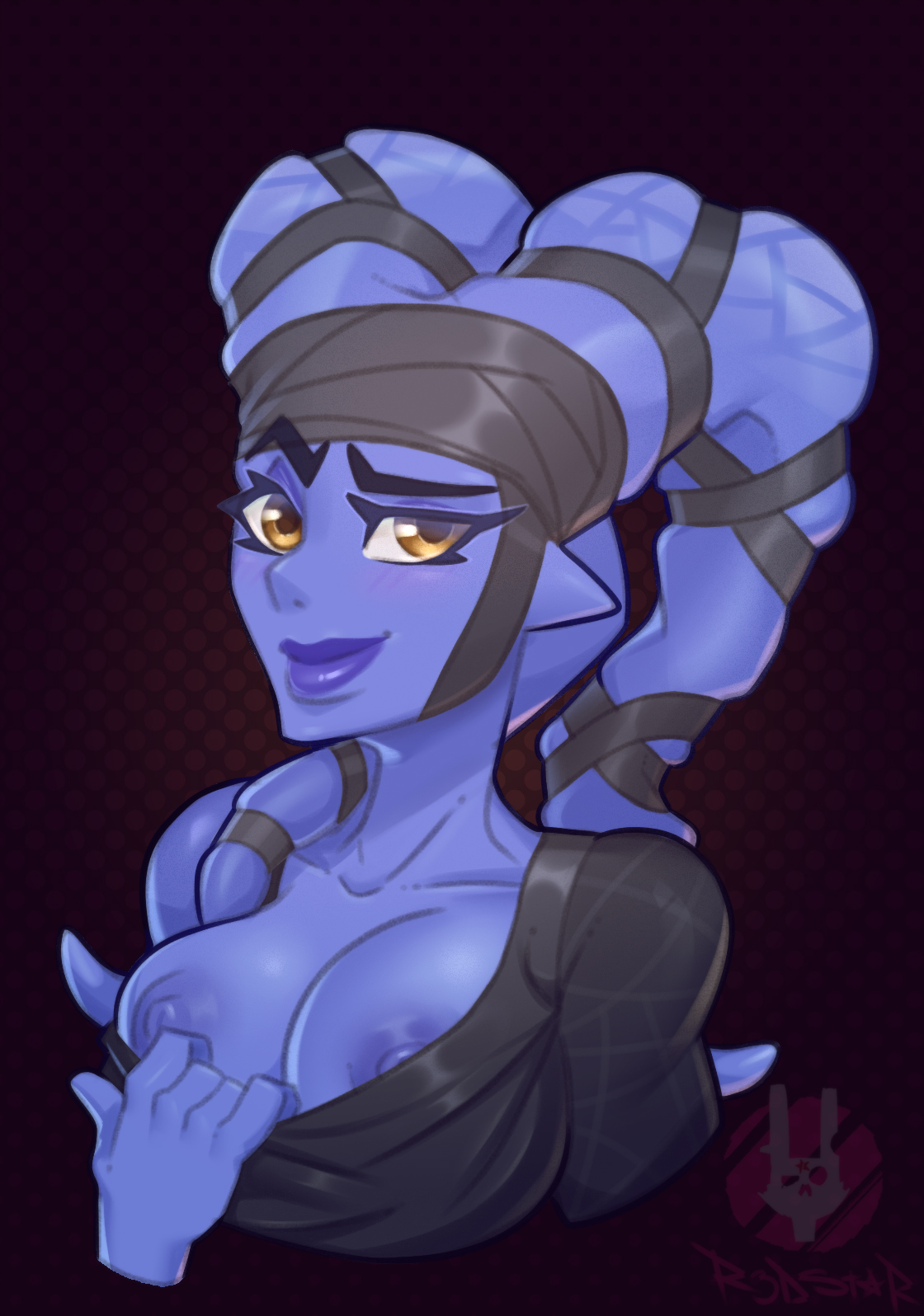 aayla secura, alien girl, areolae, blue skin, breasts, female, female only, looking at viewer, nipples, presenting, r3dstar, solo, star wars, twi'lek