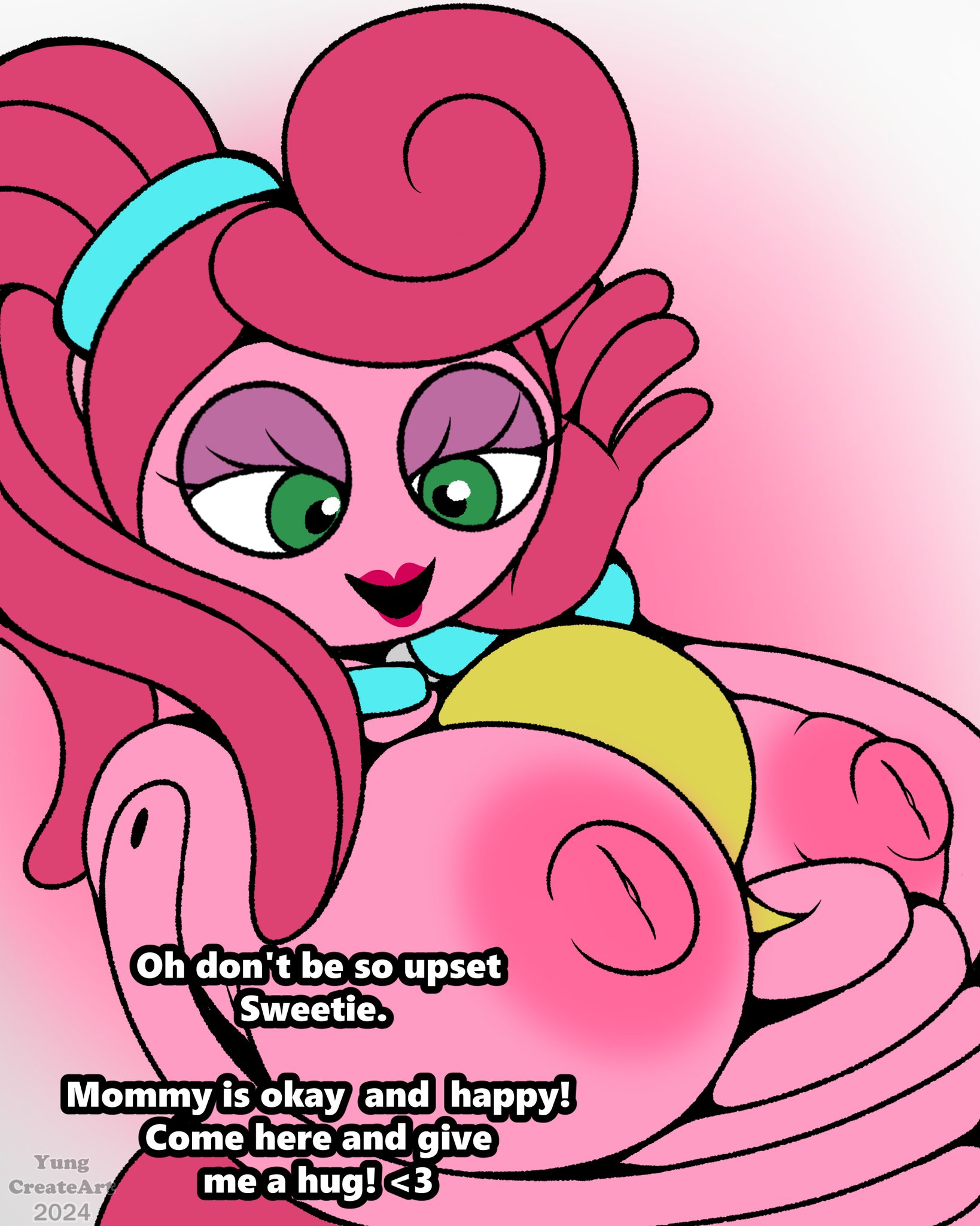 big breasts, breasts, female, green eyes, mommy long legs, pink body, pink hair, pink nipples, poppy playtime, poppy playtime (chapter 2), sexy, smile, straight, tagme, yungcreateart