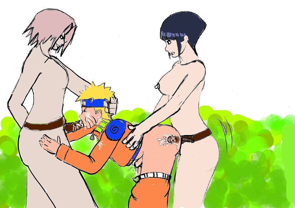 all_fours anal ass bent_over cum cum_while_penetrated doggy_style female female_pegging_male from_behind harem hyuuga_hinata male naruto naruto_(classic) pegging sakura_haruno strap-on tagme uzumaki_naruto