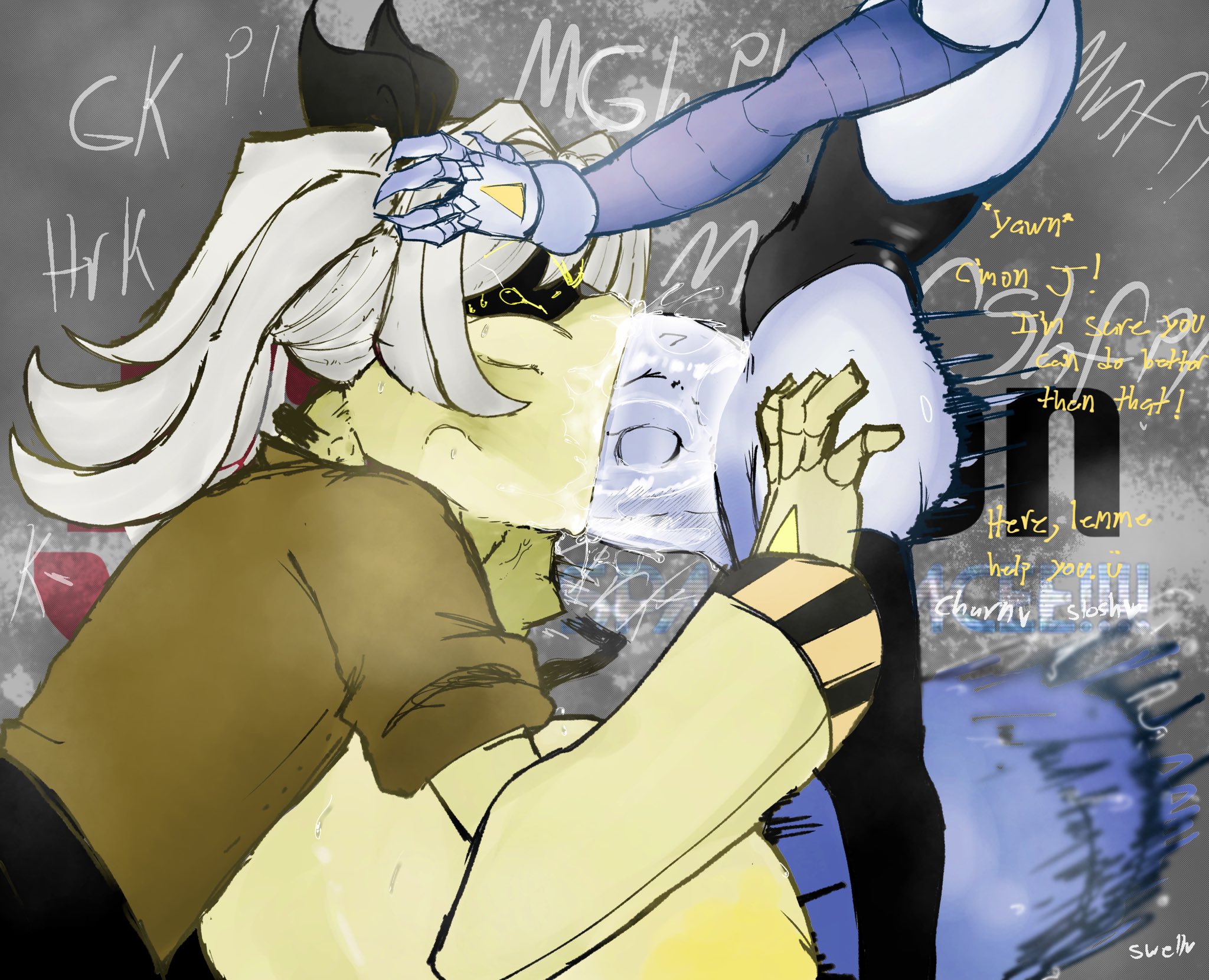 1futa, 1girls, balls, balls sound effects, breasts, cyn (murder drones), face fucking, female, futa on female, futanari, hyper breasts, hyper penis, intersex, j (murder drones), larger female, murder drones, oral, penis, precum, rape, size difference, small but hung, small dom big sub, smaller futa, u nkno3ngrounds