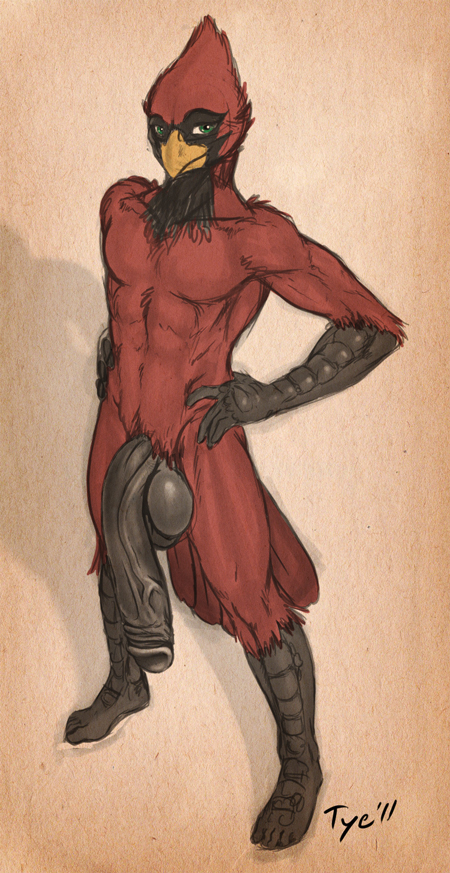 anthro avian big_penis bird cardinal huge_cock hyper male male_only penis pose pulsar pulsar_(character) red_cardinal tyelle_niko