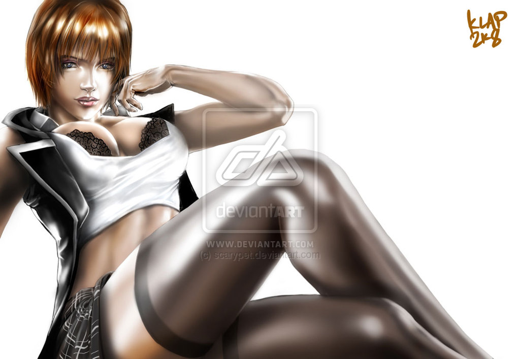 alternate_costume anna_williams breasts brown_hair cleavage female female_only human scarypet solo stockings tekken tekken_5