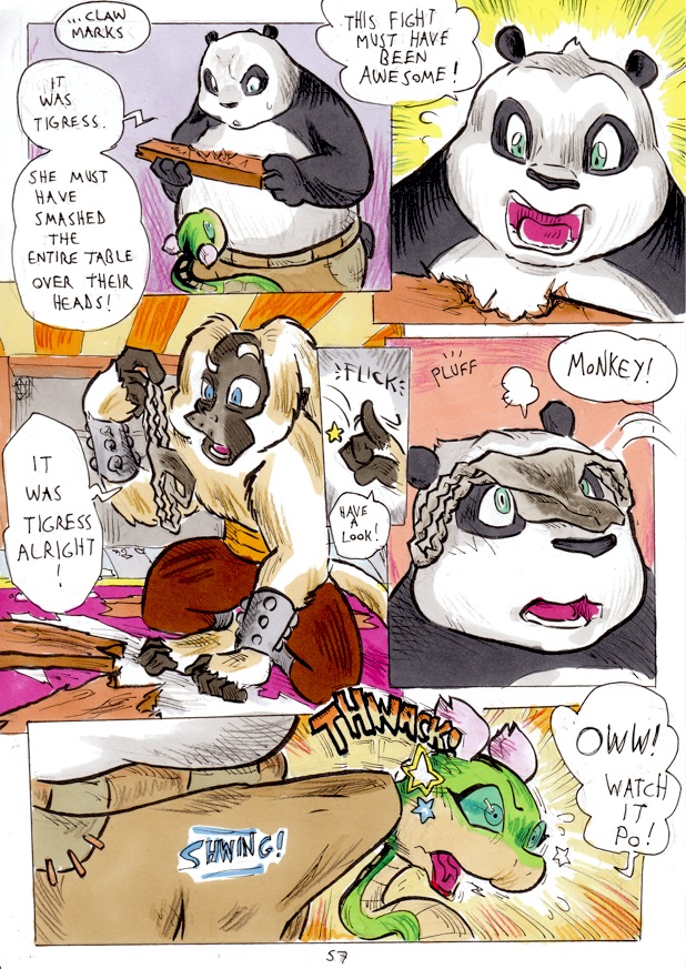 better_late_than_never bulge comic daigaijin english_text female kung_fu_panda male master_monkey master_po_ping master_viper monkey page_57 panda panties snake text underwear wood