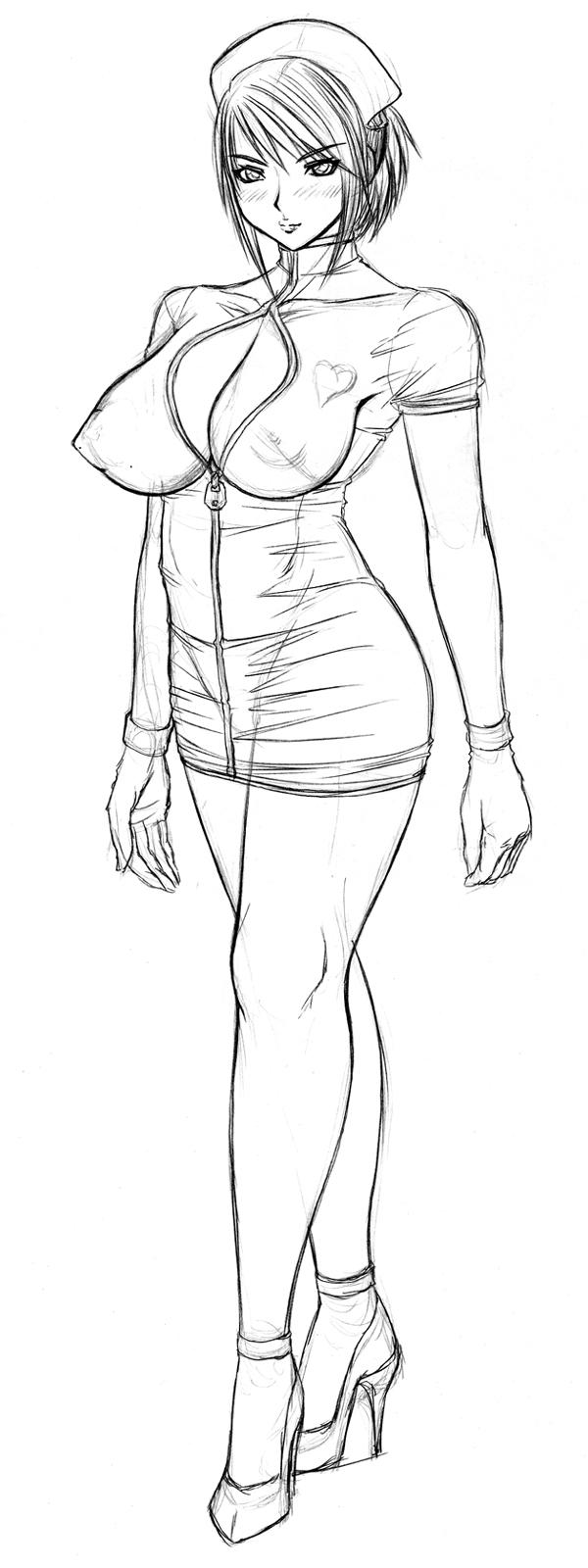 angelravishment anna_williams areola armbands big_breasts breasts cleavage erect_nipples female female_only greyscale hat high_heels human legs monochrome nurse_hat nurse_uniform see-through sheer solo tekken