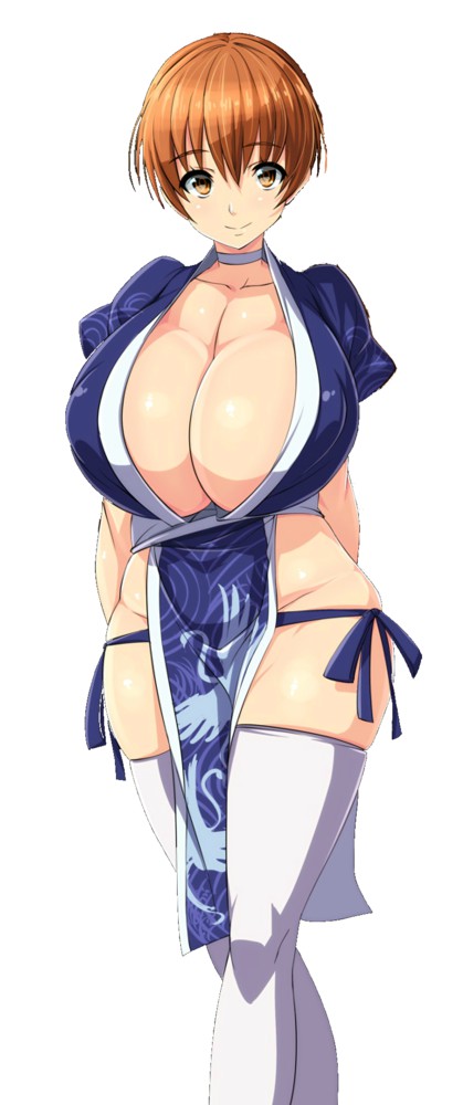 brown_hair cleavage curvy dead_or_alive female huge_breasts kasumi_(doa) long_hair looking_at_viewer nekomamire ninja skimpy_clothes smiling thick_thighs video_games