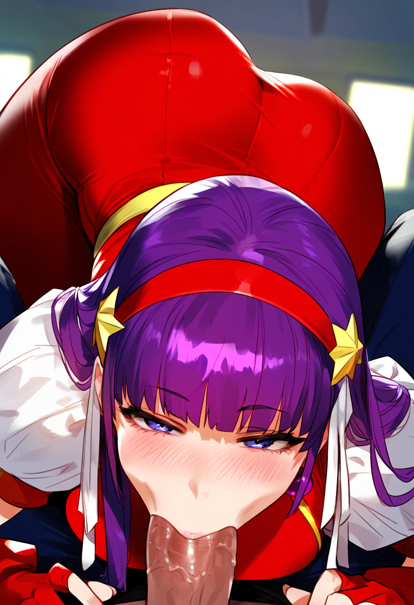 1boy 1girls ai_generated ass ass_focus ass_up athena_asamiya between_legs big_ass big_breasts big_penis blowjob breasts clothed dark-skinned_male dat_ass dick_out erect fellatio female female_focus giving_head gloves hard_cock huge_ass huge_breasts huge_cock king_of_fighters large_breasts looking_at_viewer oral pale-skinned_female pale_skin penis pov purple_eyes purple_hair smile smiling smiling_at_viewer snk sucking sucking_penis thick thick_thighs thighs top-down_bottom-up