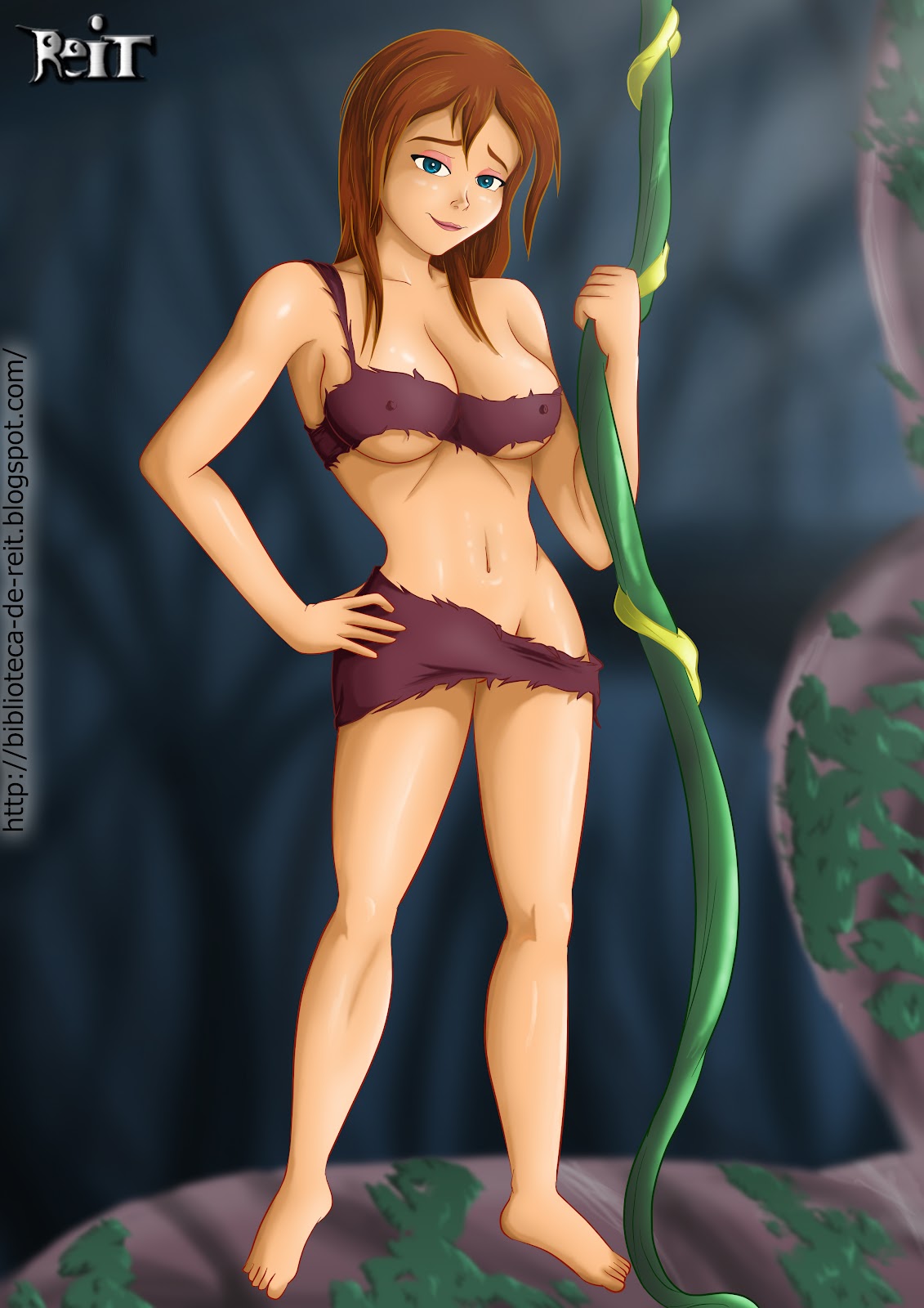 big breasts, breasts, disney, female, female only, human, jane porter, jungle, jungle girl, loincloth, reit, solo, solo female, tarzan (1999 film), text
