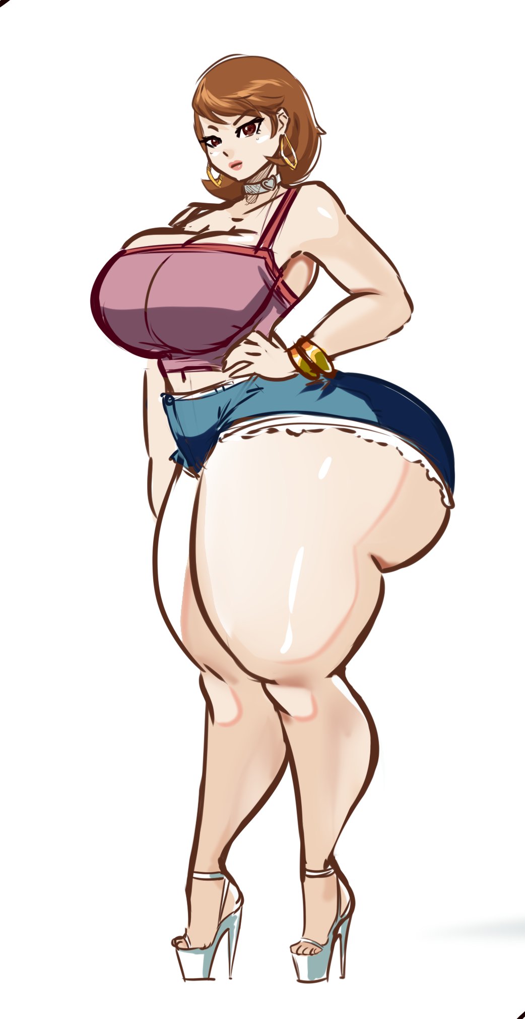 1female 1girls ass big_ass big_booty big_breasts big_butt big_thighs booty breasts doodle earrings fat_thighs female female_focus female_only high_heels hoop_earrings huge_ass huge_booty huge_butt huge_thighs jean_shorts large_ass large_booty large_butt large_thighs massive_thighs peesona persona_3 schnauzercito short_hair takeba_yukari thick_thighs thighs thunder_thighs yukari_takeba