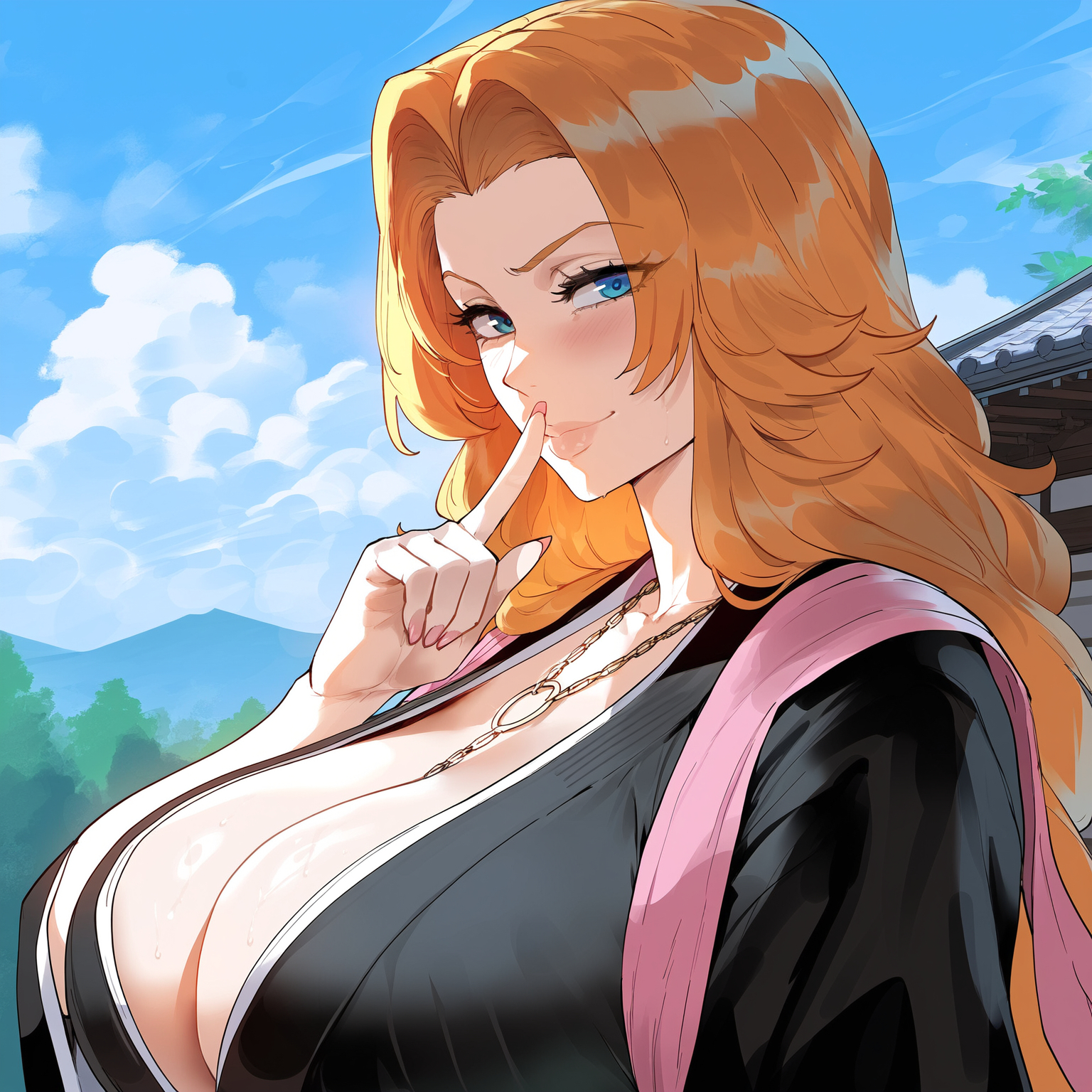 1girls, ai generated, bleach, bleach: the thousand-year blood war, creamy ai, female, light skin, light-skinned female, long hair, matsumoto rangiku, mature, mature female, milf, mommy, orange hair, solo, tagme