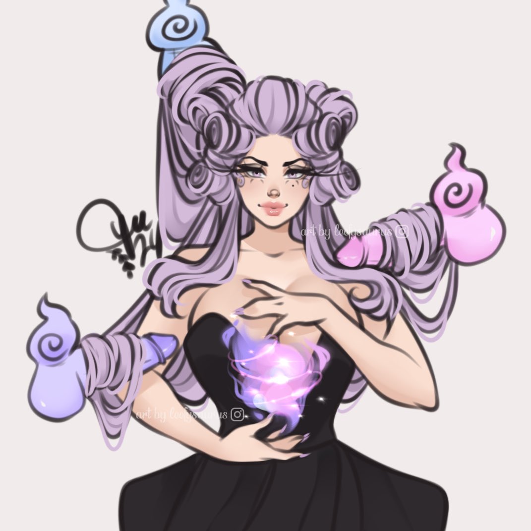 1girls artist_logo artist_signature arya_(bighairlover0) black_dress disembodied_penis ghost_penis hairjob leefysaurus long_eyelashes long_fingernails mole mole_under_eye multiple_penises original original_character penis purple_eyes purple_fingernails purple_hair watermark