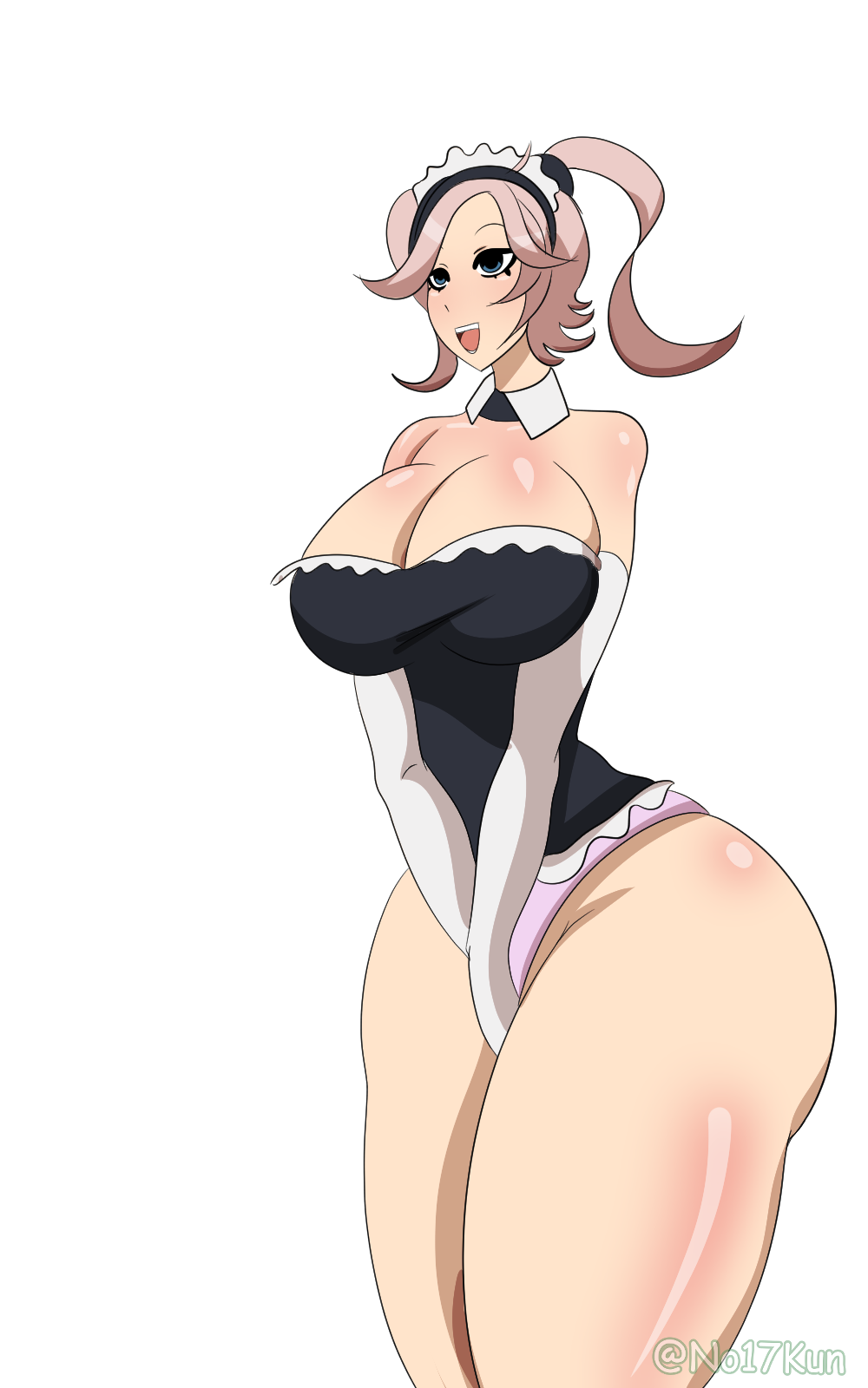 big_breasts maid_uniform no17zaka oc pink_hair self_upload