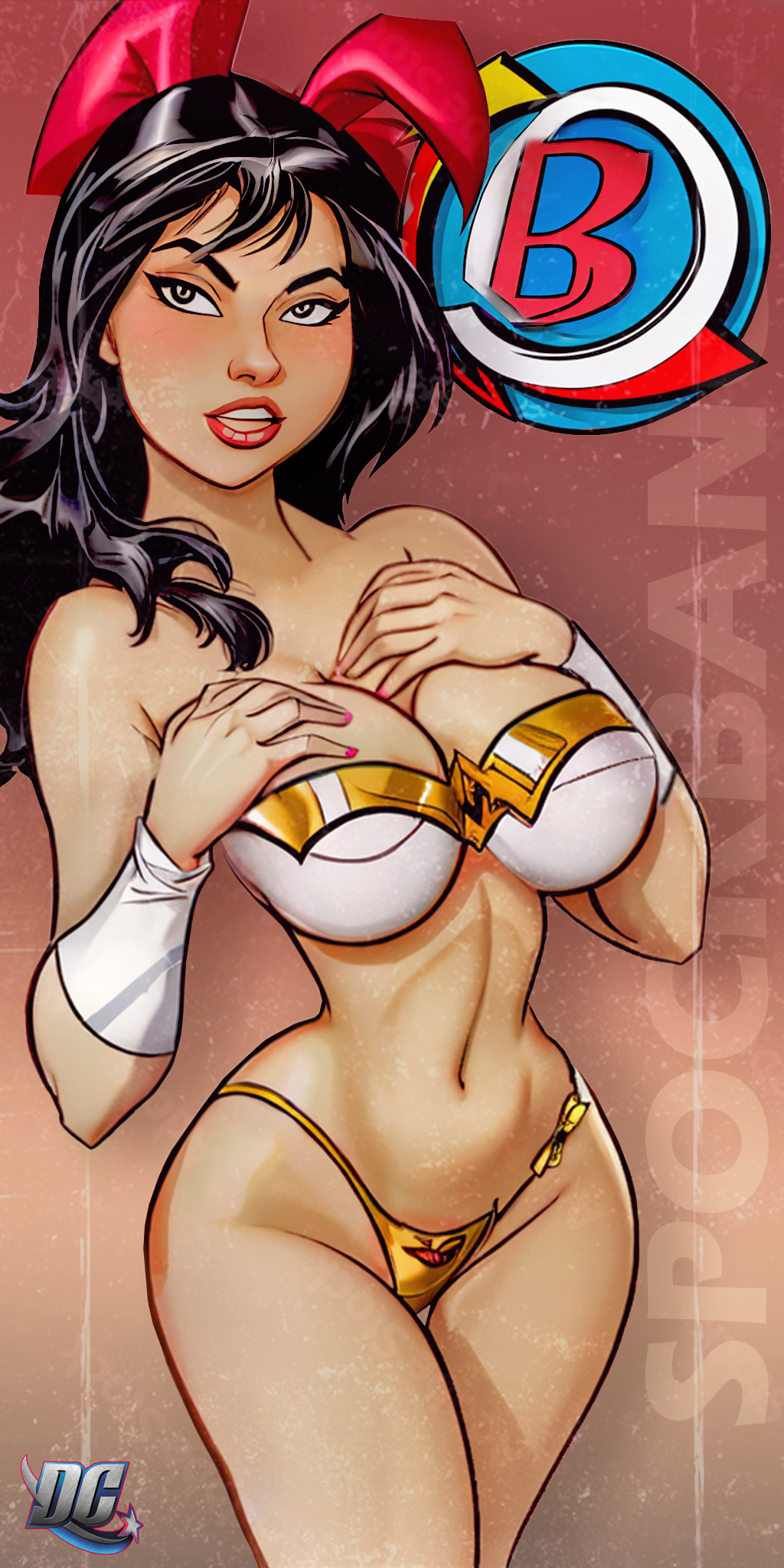 ai_generated breast_grab bruce_timm busty cartoony dc_comics dcuo original original_character