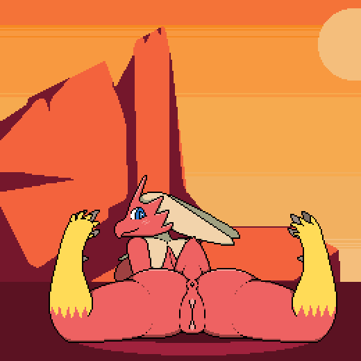 anthro anus ass avian avian_feet blaziken blue_eyes breasts brown_hair calves_up digital_media_(artwork) feathers female female_blaziken generation_3_pokemon genitals hair imactuallygarbage looking_at_viewer looking_back lying lying_on_ground mountain multicolored_body nintendo nude orange_sky pixel_(artwork) pokemon pokemon_(species) presenting presenting_hindquarters pussy raised_tail red_body red_feathers rock short_tail side_boob simple_background sky solo tail two_tone_body yellow_body yellow_feathers