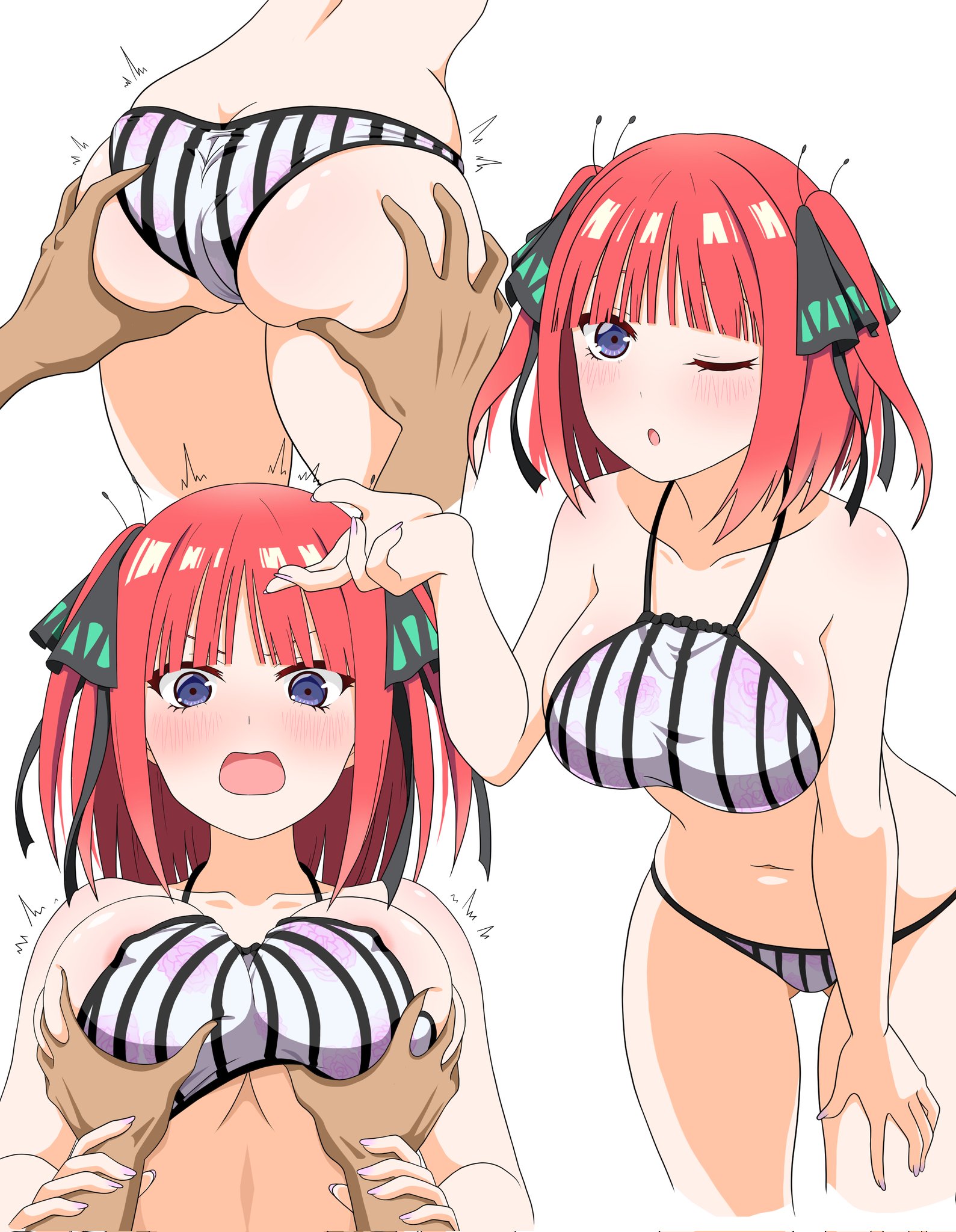 1girls, bikini, breasts, female, go-toubun no hanayome, grabbing ass, grabbing breasts, groping, nakano nino, red hair, swimsuit