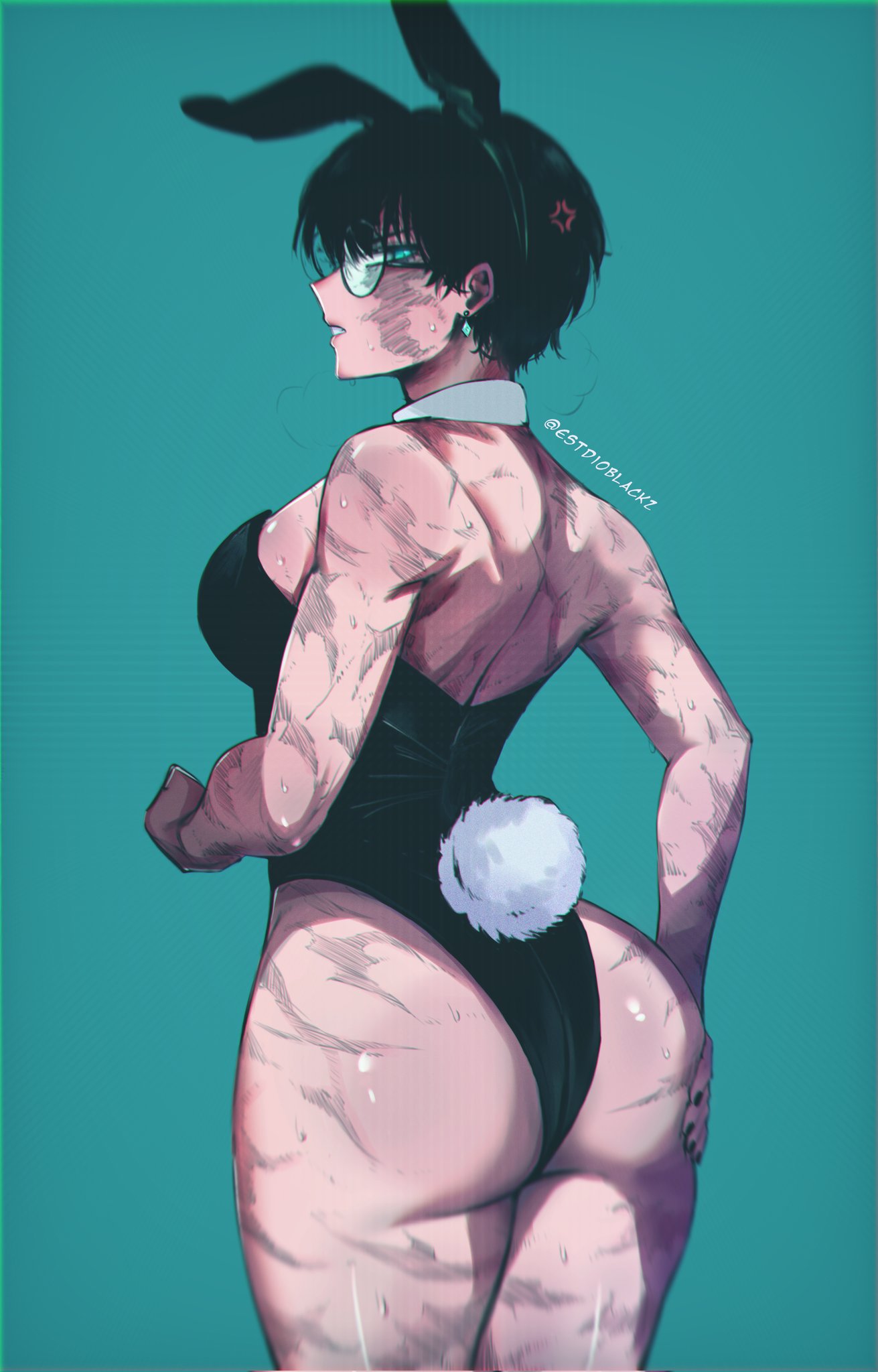 1girls ass big_ass big_butt big_penis bunny_ears bunny_tail bunnysuit burn_scar burn_scars earrings estudio_black female female_only glasses jujutsu_kaisen masoq095 scar scars_all_over short_hair solo solo_female solo_focus thick_thighs thighs very_short_hair wide_hips yellow_eyes zenin_maki