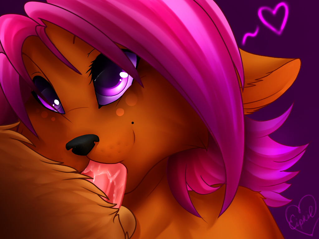 anthro big_eyes canine dingo eipril fellatio female fur furry hair mammal oral oral_sex original original_character penis pink_eyes pink_hair portrait purple_eyes purple_hair sex shelty_(eipril) slobber smile tongue violet_hair