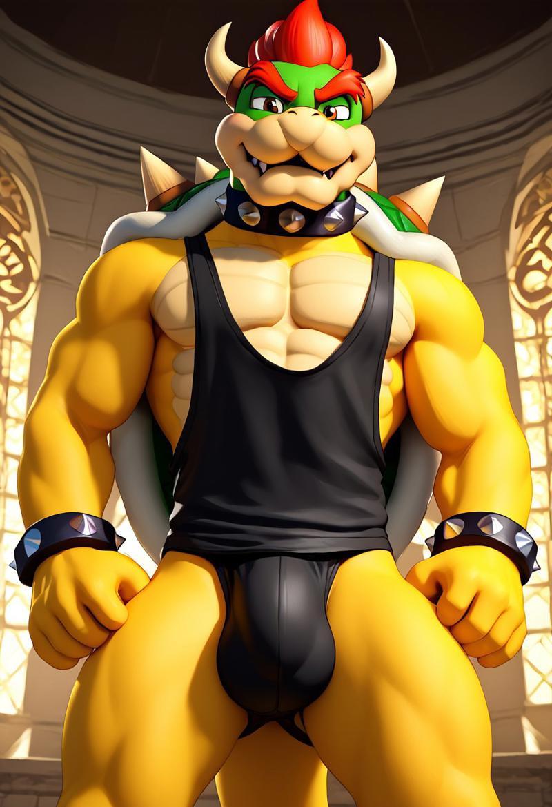 abs ai_generated anthro anthro_male biceps blush bowser brown_eyes gay jockstrap jockstrap_only looking_at_viewer male male_only mario_(series) muscular muscular_male pecs red_hair smile super_mario_bros. toned_body toned_male twall97