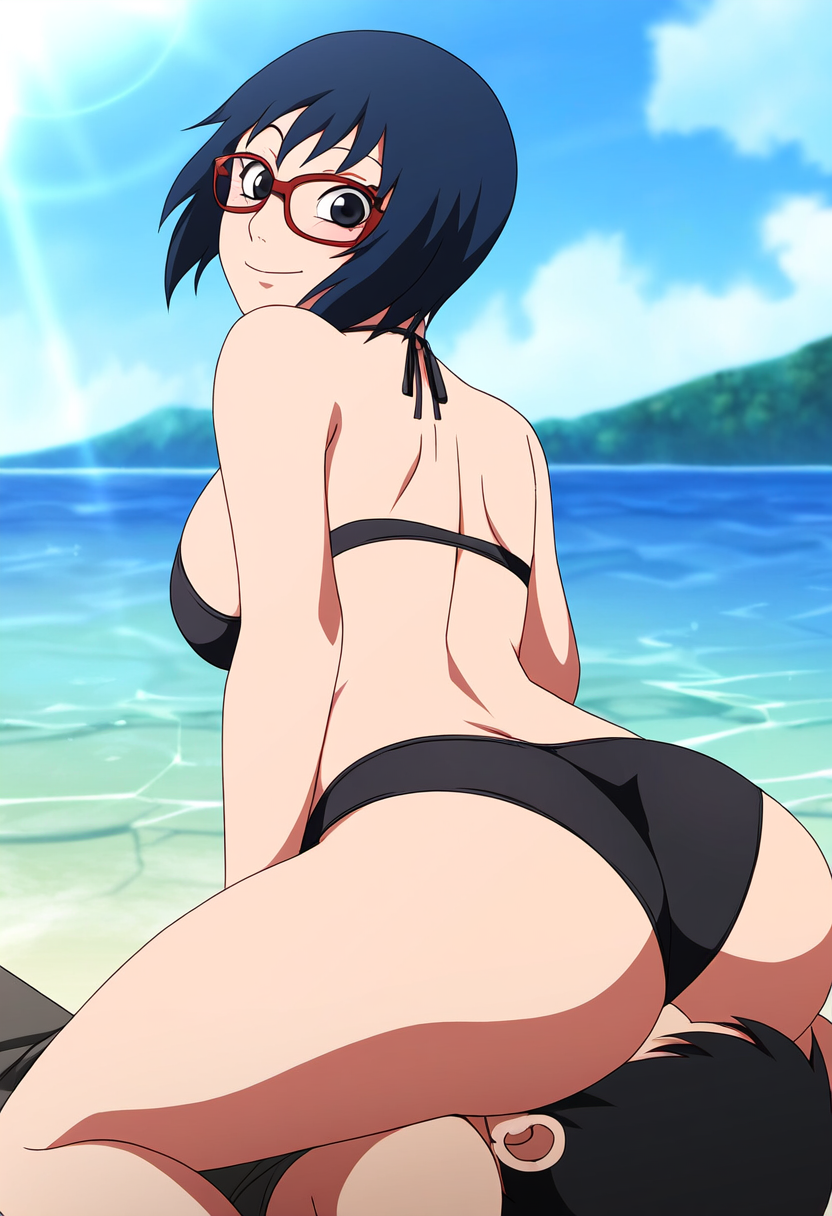 1boy, 1girls, ai generated, ass, ass focus, beach, big ass, bikini, bikini bottom, bikini top, black hair, boruto: naruto next generations, breasts, cowgirl position, dominant, dominant female, domination, eyewear, faceless male, facesitting, female, female focus, femdom, from behind, huge ass, light skin, light-skinned female, light-skinned male, long hair, male, male/female, malesub, mature, mature female, megane, nai diffusion, naruto, naruto (classic), naruto (series), naruto shippuden, naruto: the last, novelai, outdoors, red-framed eyewear, seaside, shizune, shoulder length hair, sideboob, sitting, sitting on face, sitting on person, smile, stable diffusion, submissive, submissive male, thick ass, thick thighs, thighs, viewed from behind, wollyjolly124