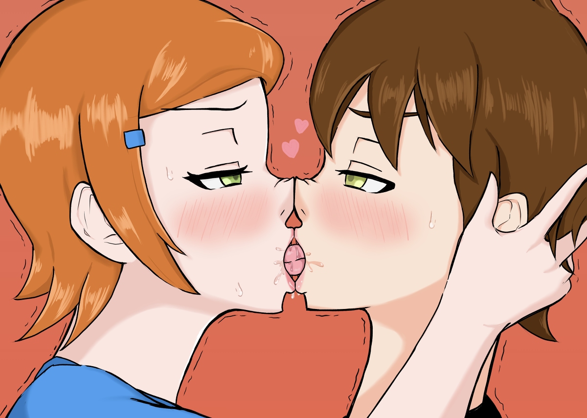 1boy, 1girls, ben 10, ben 10 (classic), ben tennyson, ben tennyson (classic), blushing at another, cartoon network, cousins, eye contact, female, french kiss, gwen tennyson, gwen tennyson (classic), incest, kiss, kissing, konami yotsuba, making out, male