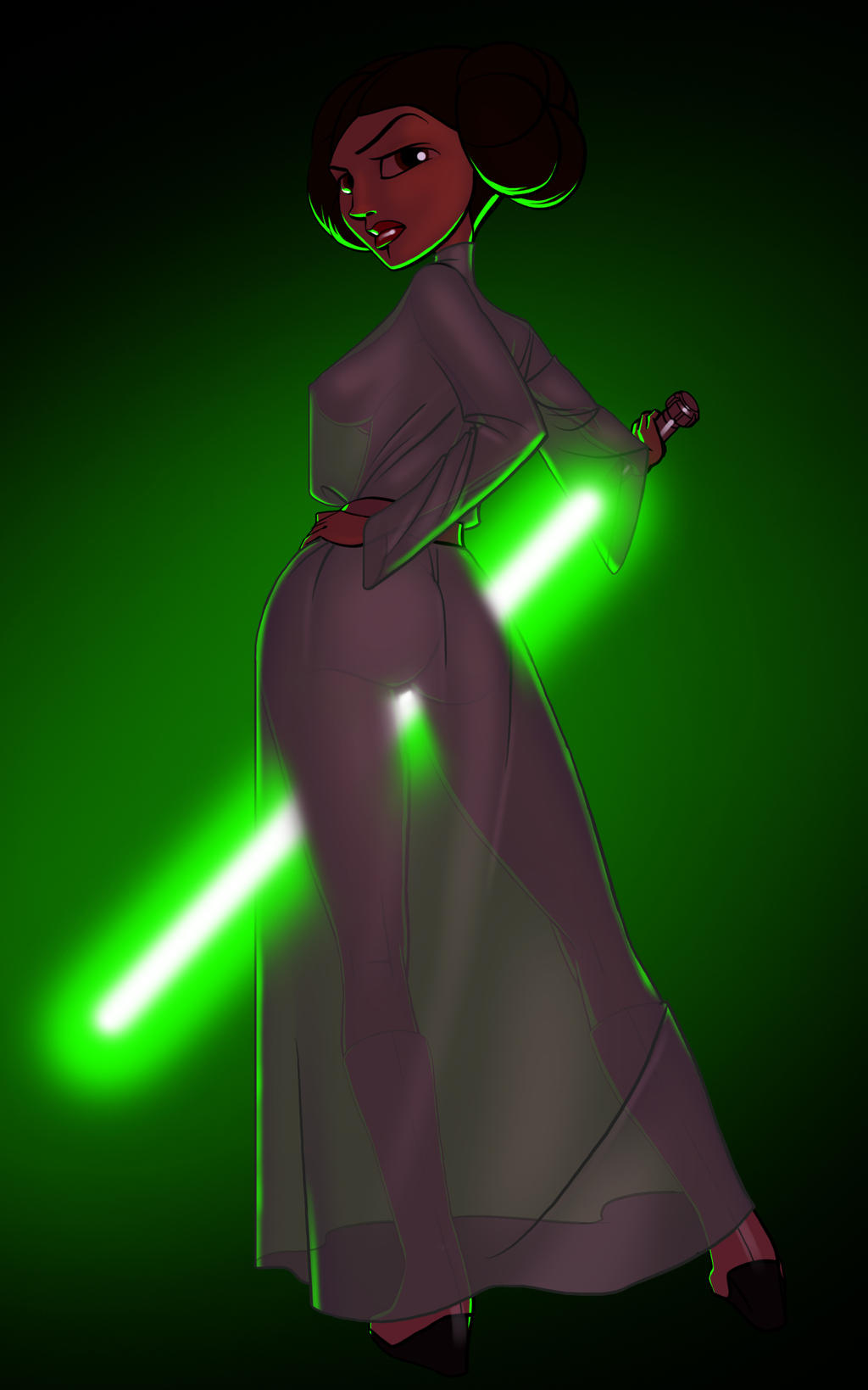 1girls ass belt breasts clothed clothed_female clothing dress female female_focus female_only full_body gao23 green_light green_lightsaber hair_bun hand_on_hip human human_only lightsaber lips lipstick long_dress looking_back no_bra no_panties pose princess_leia_organa rear_view see-through see-through_clothing see-through_silhouette solo solo_female solo_focus standing star_wars sword weapon