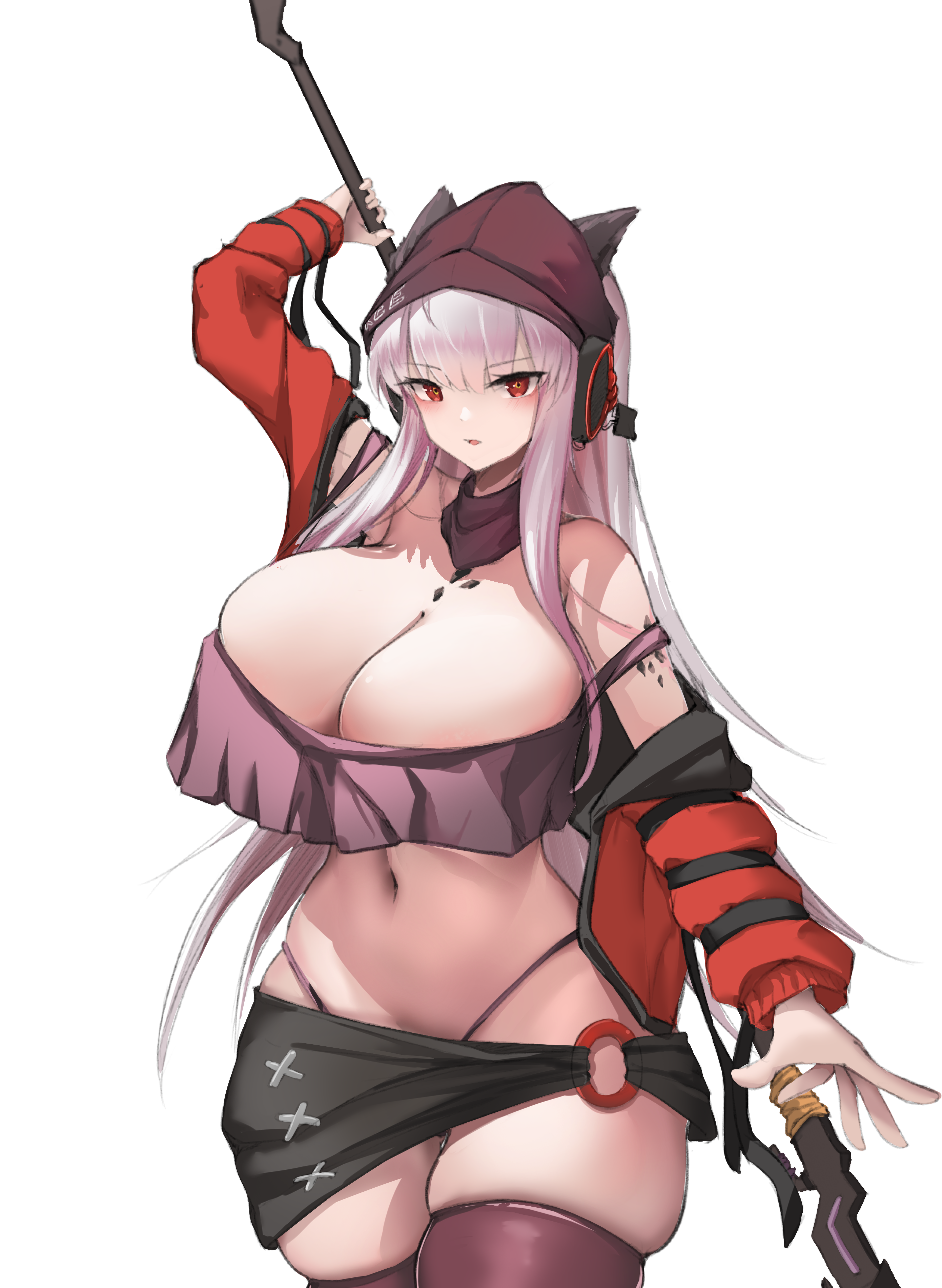 arknights, big breasts, breasts, female, frostleaf (arknights), no bra, panties