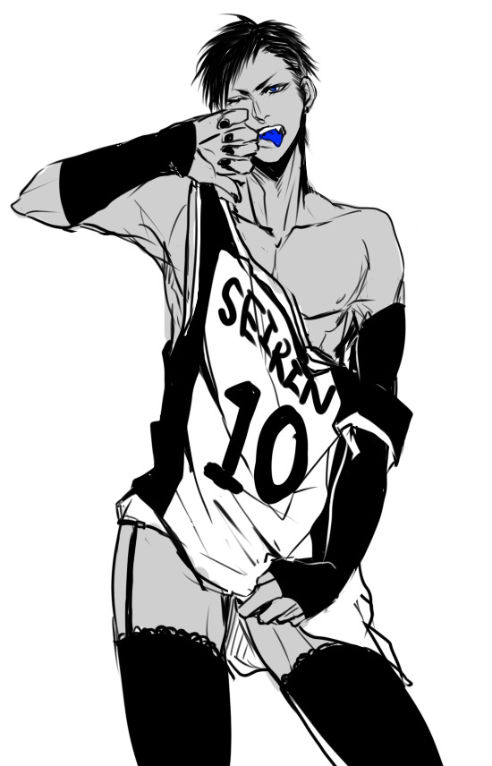 aomine_daiki daiki_aomine femboy gay kuroko's_basketball kuroko_no_basuke male short_hair stockings