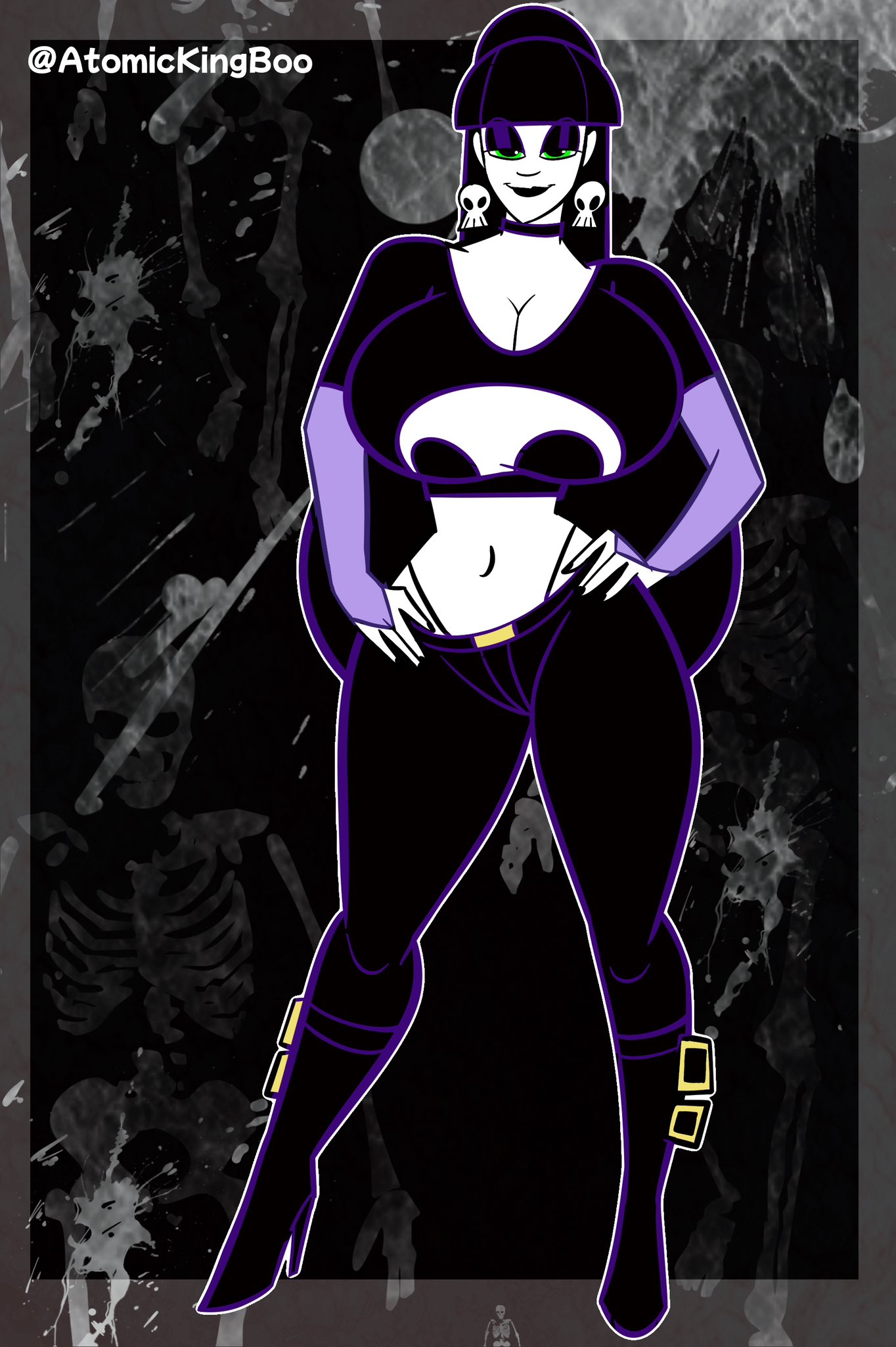 1girls, artist name, ass, atomickingboo, big ass, big breasts, big butt, black hair, black lipstick, breasts, bust, busty, chest, curvaceous, curvy, curvy figure, dark hair, digital drawing (artwork), digital media (artwork), female, female focus, gigantic breasts, goth, goth girl, gothic, green eyes, hair, high heel boots, high heels, hips, hourglass figure, huge ass, huge breasts, human, large ass, large breasts, legs, light skin, light-skinned female, lindel dollice quilten, lips, long hair, massive breasts, mature, mature female, oc, original, original character, pale skin, pale-skinned female, round ass, round breasts, round butt, slim waist, the besties (atomickingboo), thick, thick hips, thick legs, thick thighs, thighs, voluptuous, voluptuous female, waist, white body, white skin, white-skinned female, wide hips