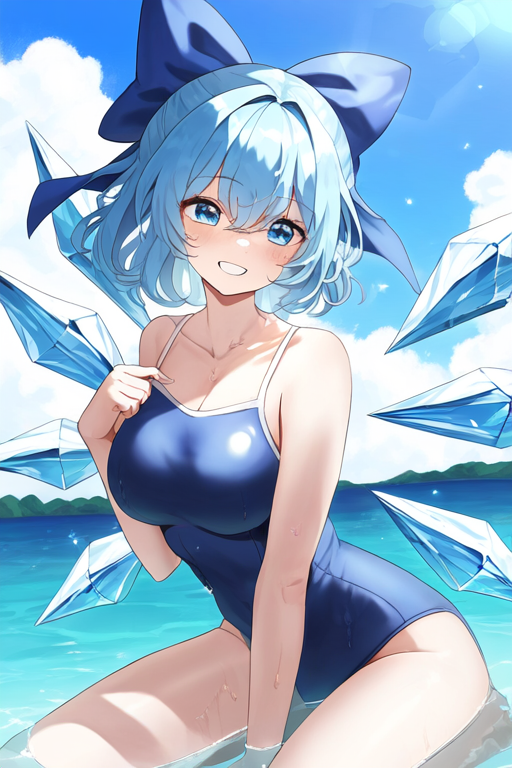 aged_up ai_generated cirno smiling_at_viewer swimsuit touhou