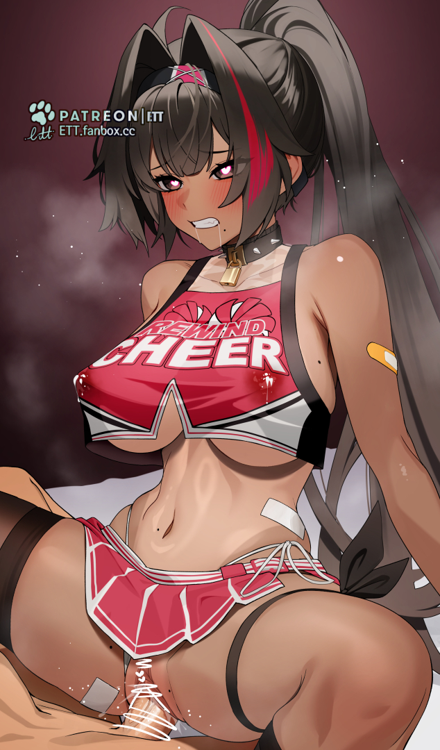 1boy 1girls aroused artist_name asymmetrical_legwear bandage bare_shoulders bay_(nikke) black_eyes black_hair black_legwear breasts censor_bar censored cheerleader choker clenched_teeth clothed_female_nude_male clothed_sex covered_nipples crop crop_top dark-skinned_female dark_skin ett excited female goddess_of_victory:_nikke headwear heart heart-shaped_pupils hi_res highleg highleg_panties hourglass_figure lactation large_breasts light-skinned_male light_skin lock long_hair looking_pleasured mole mole_on_breast mole_on_thigh mole_under_mouth navel nipples no_bra panties panties_aside pleated_skirt ponytail red_hair red_skirt saliva sex signature skirt slim_waist solo_focus spread_legs stomach streaked_hair teeth thick_thighs thigh_strap thighhighs turtleneck underboob vaginal_penetration white_panties wide_hips