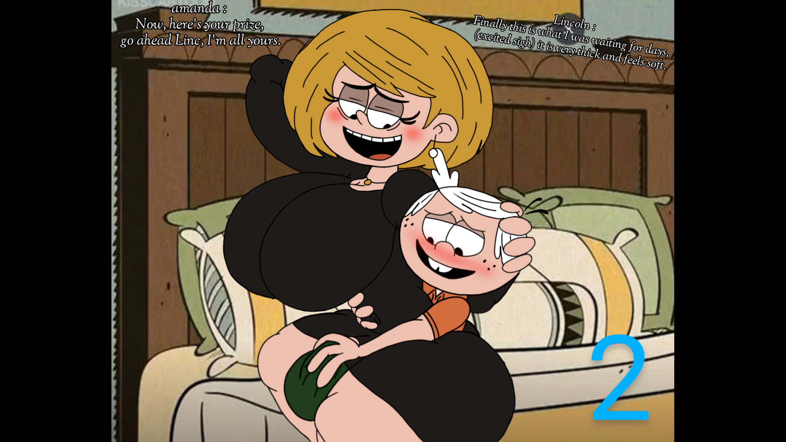 1boy, 1futa, age difference, amanda loud, blush, clothed, clothing, dickgirl, dickgirl domination, duo, english text, flaccid, flaccid penis, fully clothed, futa on male, futanari, hand on head, human, imminent sex, intersex, light skin, light-skinned futa, light-skinned futanari, light-skinned male, lincoln loud, male, nickelodeon, numbered panels, penis, reach around, robin2024 (artist), sitting on lap, student, teacher, teacher and student, the loud house, touching penis