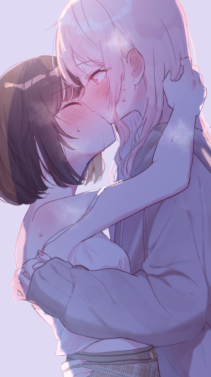 1girls 1other akiyama_mizuki blush brown_hair clothed clothing couple female french_kiss french_kissing hug hugging kissing konoe_(artist) long_hair looking_at_another looking_at_partner looking_down love pink_eyes pink_hair project_sekai shinonome_ena short_hair