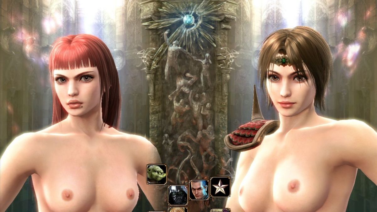 3d breasts brown_hair edit headband hildegard_von_krone long_hair mod mole nipples red_hair seong_mi-na short_hair shoulder_armor smile soul_calibur soul_calibur_iv