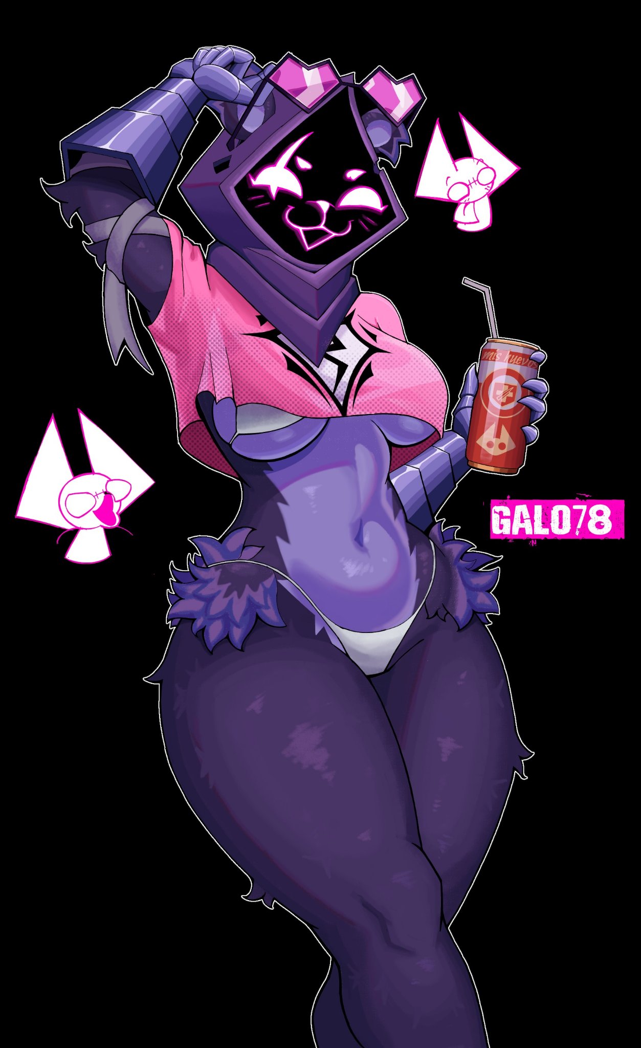 1female, 1girls, 2026, 2d, animal ears, anthro, arm up, bear, bear ears, bikini, bikini bottom, bikini top, black background, boobs, breasts, crop top, curvaceous, curvy, curvy female, curvy figure, epic games, eye scar, eyewear, eyewear on head, facial scar, female, female only, fortnite, fortnite: battle royale, front view, fur, galo 78, gauntlets, glasses on head, handwear, holding object, hood, navel, open mouth, open smile, purple body, purple fur, raven team leader, scar, scar across eye, shirt, simple background, smile, solid color background, solo, solo female, standing, swimwear, thighs, thighs together, tinted eyewear, tinted glasses, tits, two-piece swimsuit, underboob, white bikini