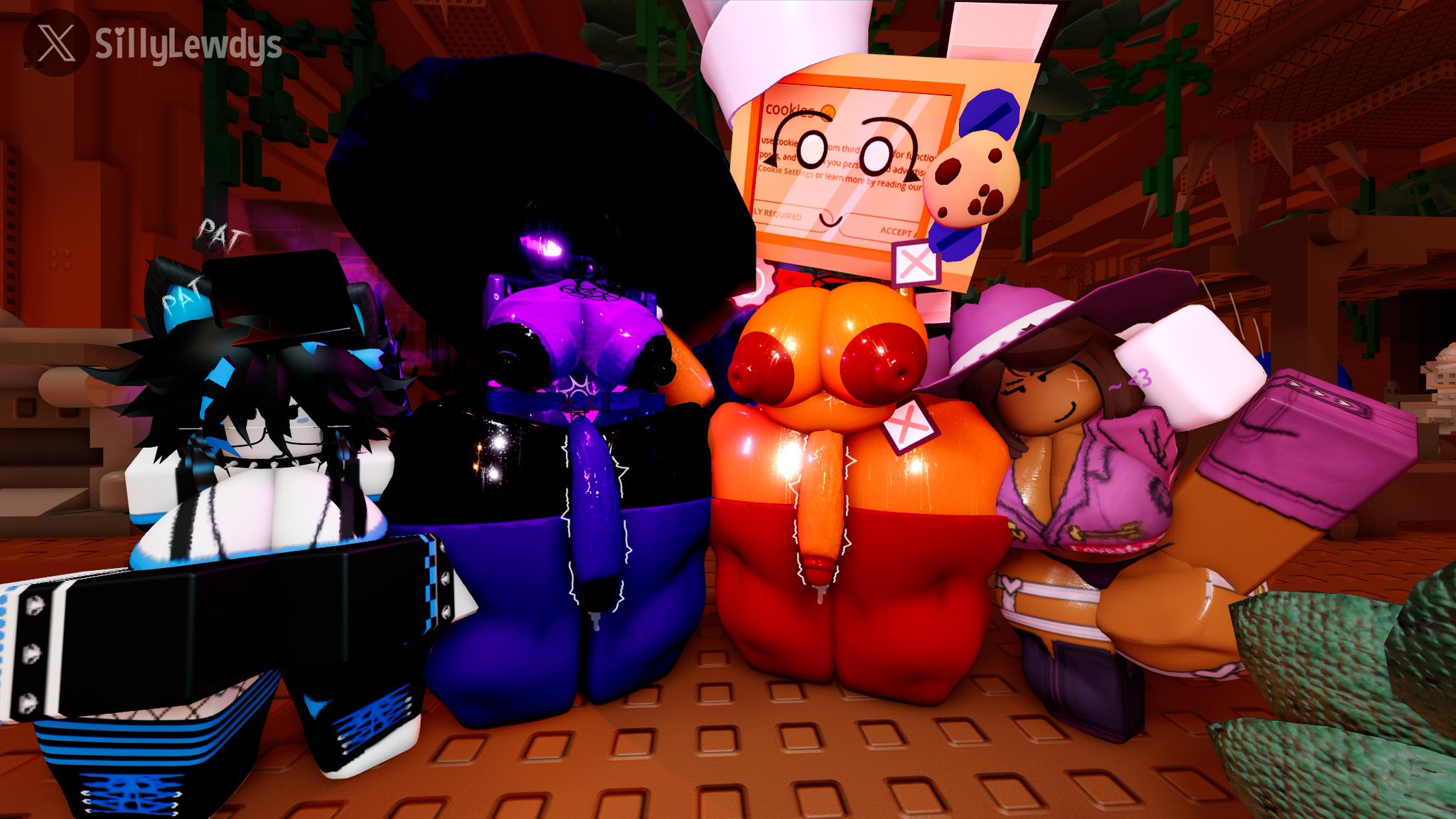 2futas, 2girls, 3d, artist request, azure (forsaken), civilian (die of death), cookieware (die of death), crossover, die of death (roblox), forsaken (roblox), futanari, loveshot (die of death), party two time, roblox, roblox game, robloxian, tagme, tagme (artist), two time