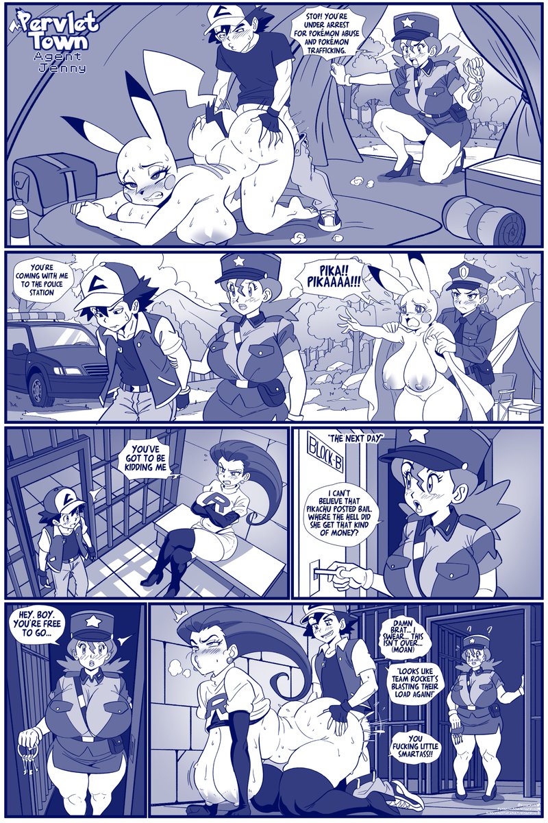 anal, anal insertion, anal penetration, anthro, anthro on human, anthro penetrated, arrest, ash ketchum, breasts, female, female penetrated, jail, jail cell, jessie (pokemon), kogeikun, looking pleasured, male, male penetrating, male penetrating female, male/female, officer jenny (pokemon), penis, penis in ass, pikachu, pokemon, pokemon (species), police, sex, tagme