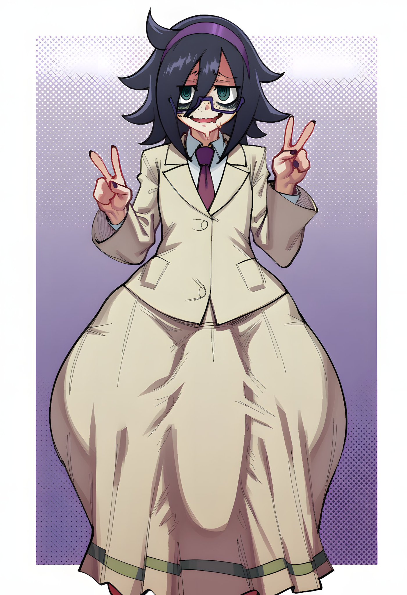 1futa, ai generated, bottom heavy, bulge, bulge through clothing, clothed female, fusion, fusion character, futanari, hex maniac, hexaru, kuroki tomoko, pokemon, thick thighs, watashi ga motenai no wa dou kangaetemo omaera ga warui!