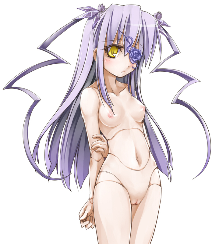 blush breasts doll doll_joints eye_patch hair_ornament long_hair navel nipples nude purple_hair pussy rozen_maiden sasa_ichi tied_hair twintails uncensored yellow_eyes