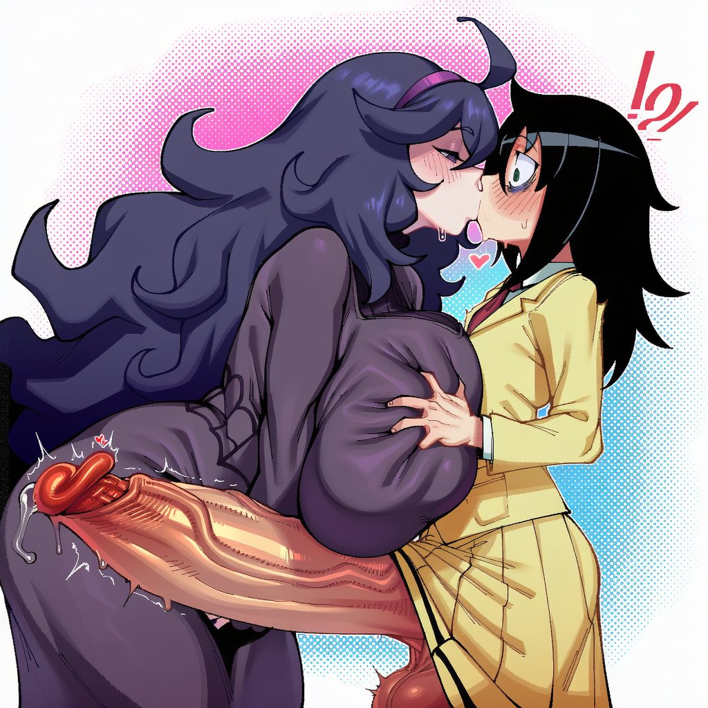 1futa1girl, 1girl1futa, ai generated, big breasts, big penis, cock, dick, dickgirl, dickgirl/female, erection, futanari, hex maniac, hexaru, huge breasts, kuroki tomoko, large breasts, large penis, lesbian, lesbian kiss, massive breasts, penis, penis out, pokemon, throbbing penis, veiny penis, watashi ga motenai no wa dou kangaetemo omaera ga warui!, yuri