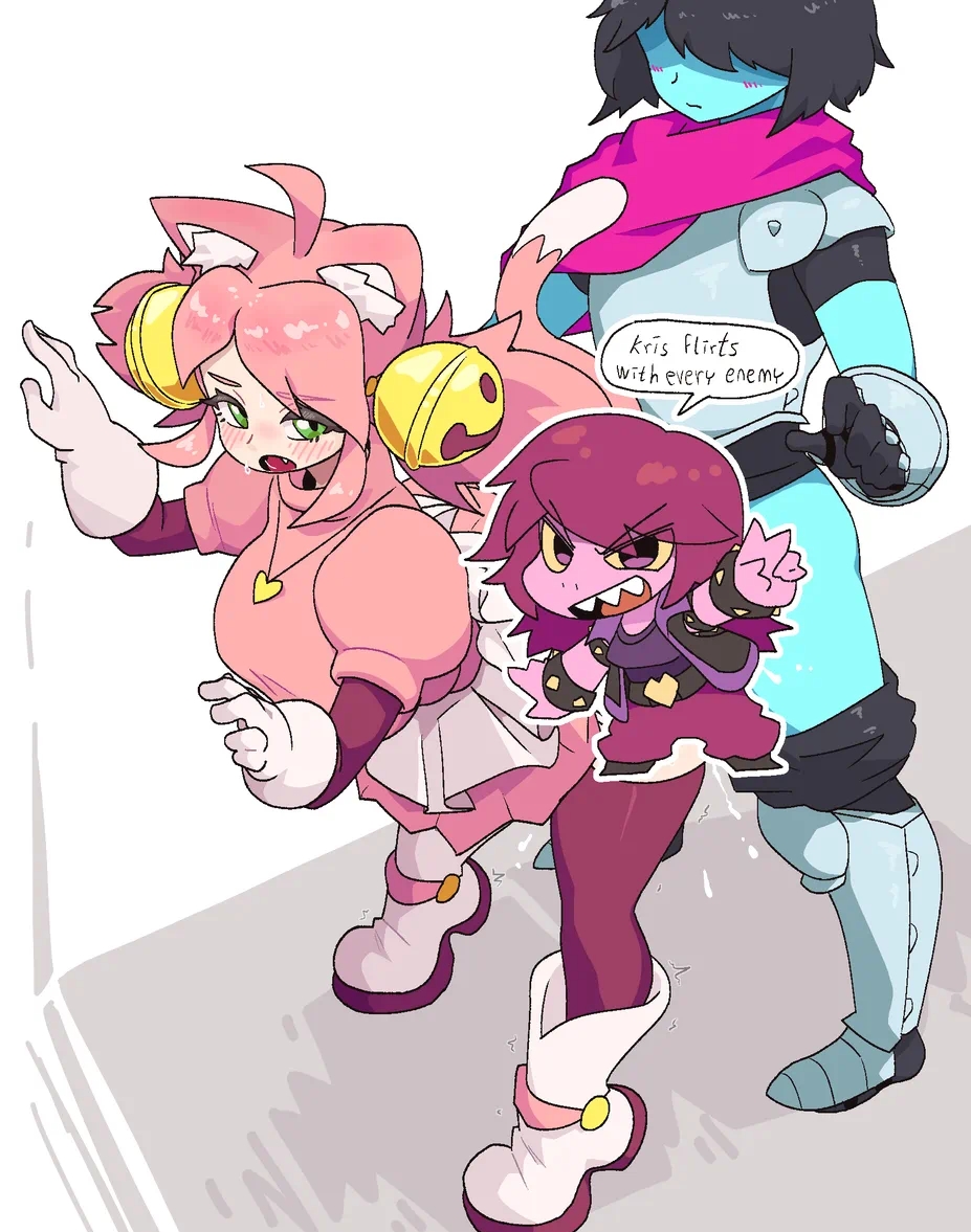 1girls, 1nonbinary, boobs, censored, clothed sex, deltarune, from behind position, kris (deltarune), mad mew mew, pink (deltarune), standing doggy style, standing sex, sub-neamo, susie (deltarune), tagme, undertale