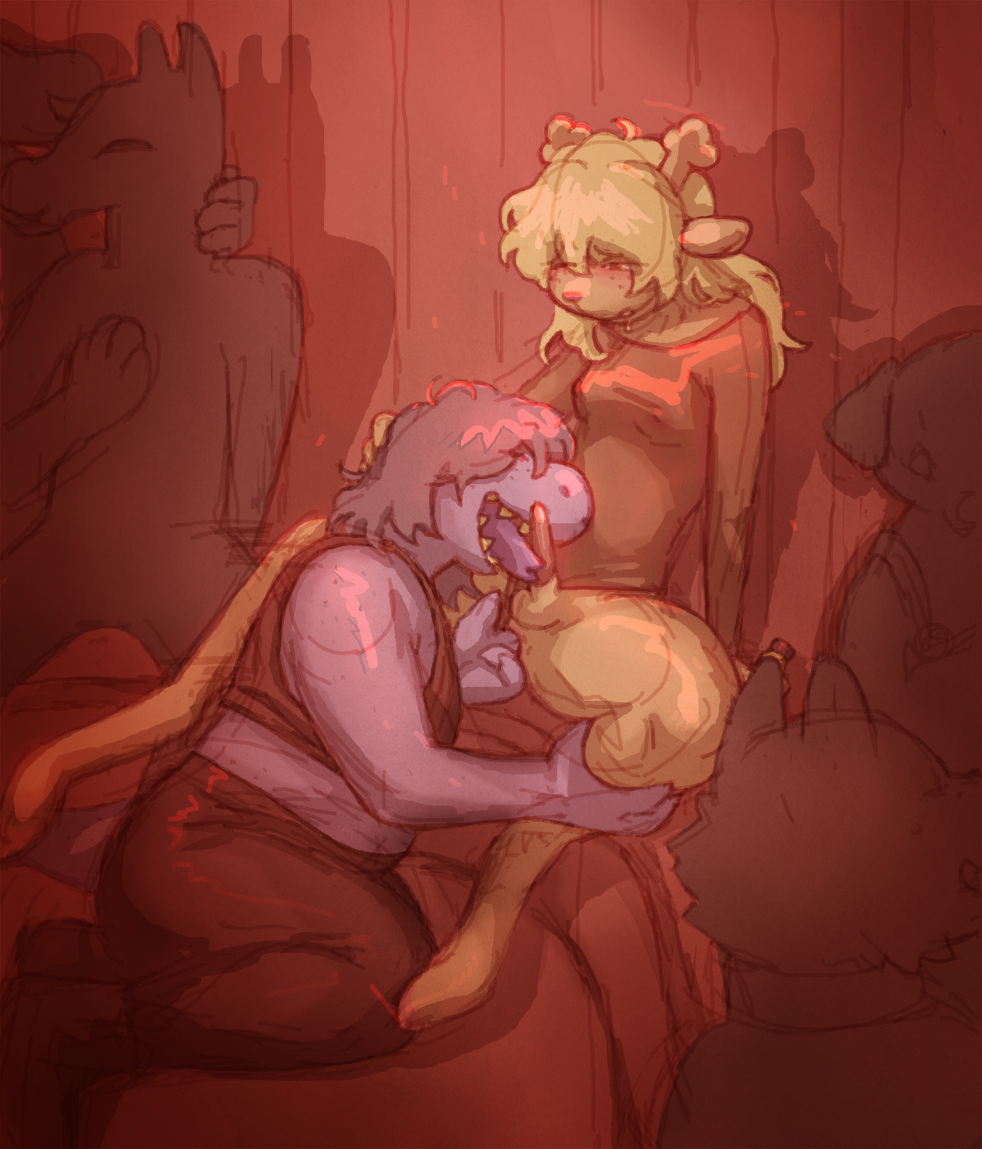 1futa, 1girls, anal, anal fingering, antlers, black hair, blonde hair, blush, blushing, brown fur, chubby, chubby female, deer, deer ears, deltarune, fingering, fingering partner, freckles, futa on female, futanari, licking, licking penis, matuska, noelle holiday, oral, oral sex, public, public exposure, public sex, purple body, red nose, reindeer, scalie, small breasts, snout, susie (deltarune), tagme, tongue, yellow teeth