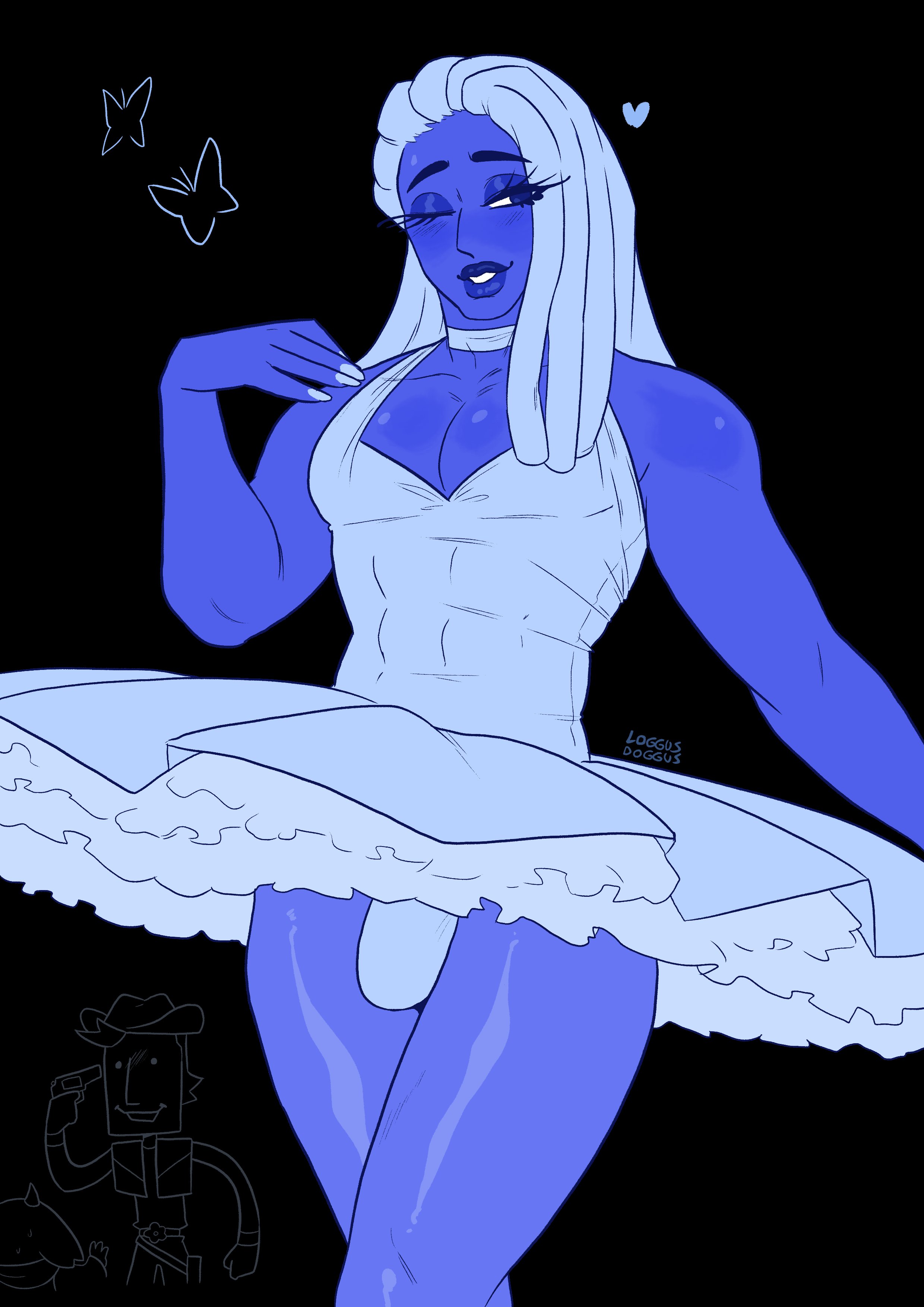 1boy, ambush (trap), blue (deltarune), bulge, crossdressing, dancer, dancer outfit, deltarune, femboy, loggus doggus, male, pecs, pectorals, ralsei, skirt, solo, undertale (series), very high resolution, yellow (deltarune)