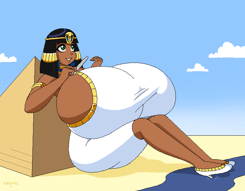 1girls ancient_egypt breasts dark_skin egyptian giant giantess hyper hyper_breasts melonstand pixel_art pyramid tight_clothes woot