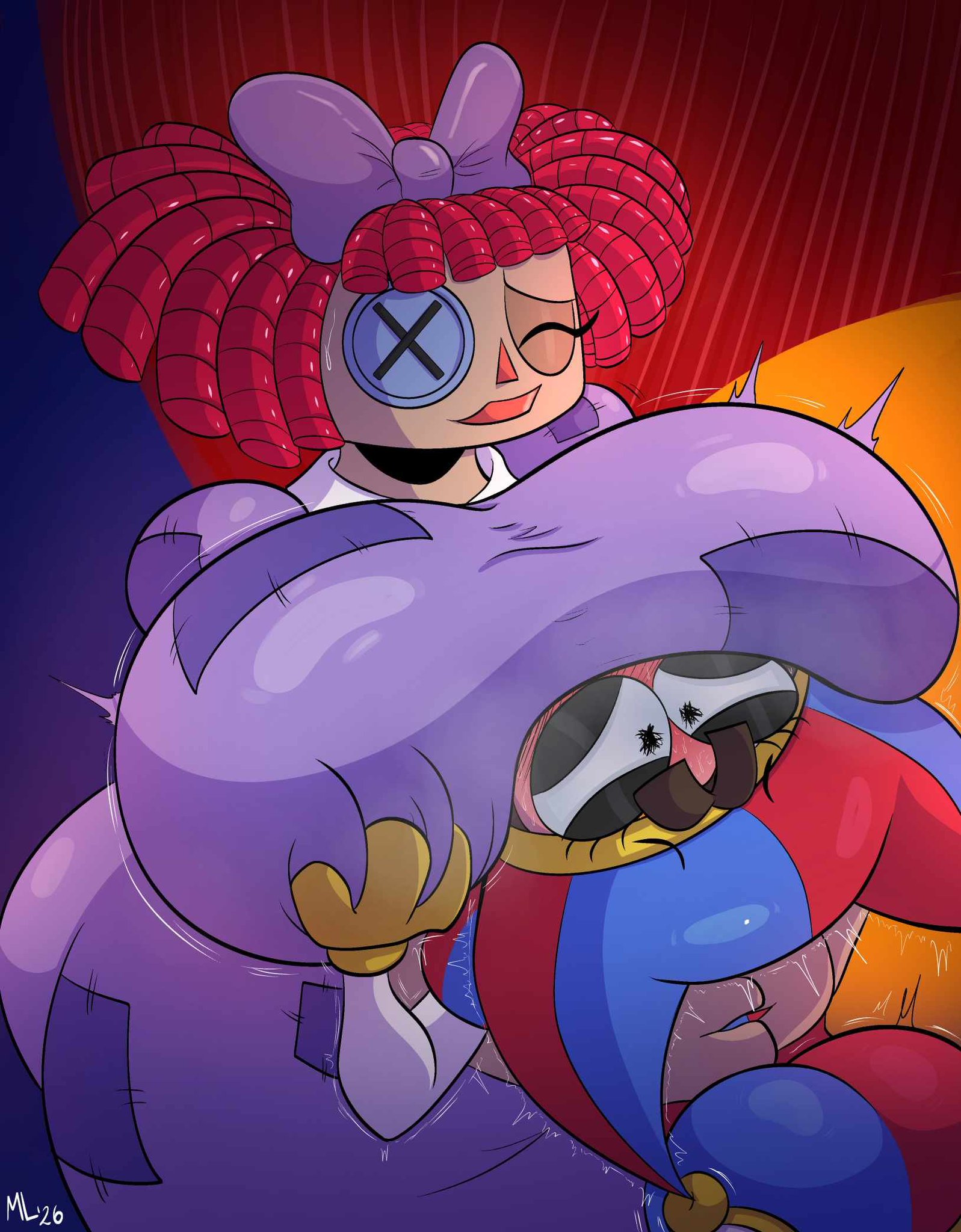 2girls, ameizing lewds, ass bigger than head, big ass, big breasts, big thighs, breasts, breasts bigger than head, curvaceous, curvy, curvy figure, digital media (artwork), enormous ass, enormous breasts, enormous thighs, female, female/female, gigantic ass, gigantic breasts, gigantic thighs, glitch productions, hips, hourglass figure, huge ass, huge breasts, huge thighs, hyper ass, hyper breasts, hyper thighs, large ass, large breasts, large thighs, legs, light skin, light-skinned female, massive ass, massive breasts, massive thighs, mature, mature female, pomni, pomni (the amazing digital circus), ragatha (the amazing digital circus), slim waist, the amazing digital circus, thick, thick hips, thick legs, thick thighs, thighs, thighs bigger than head, voluptuous, waist, wide hips, wide thighs